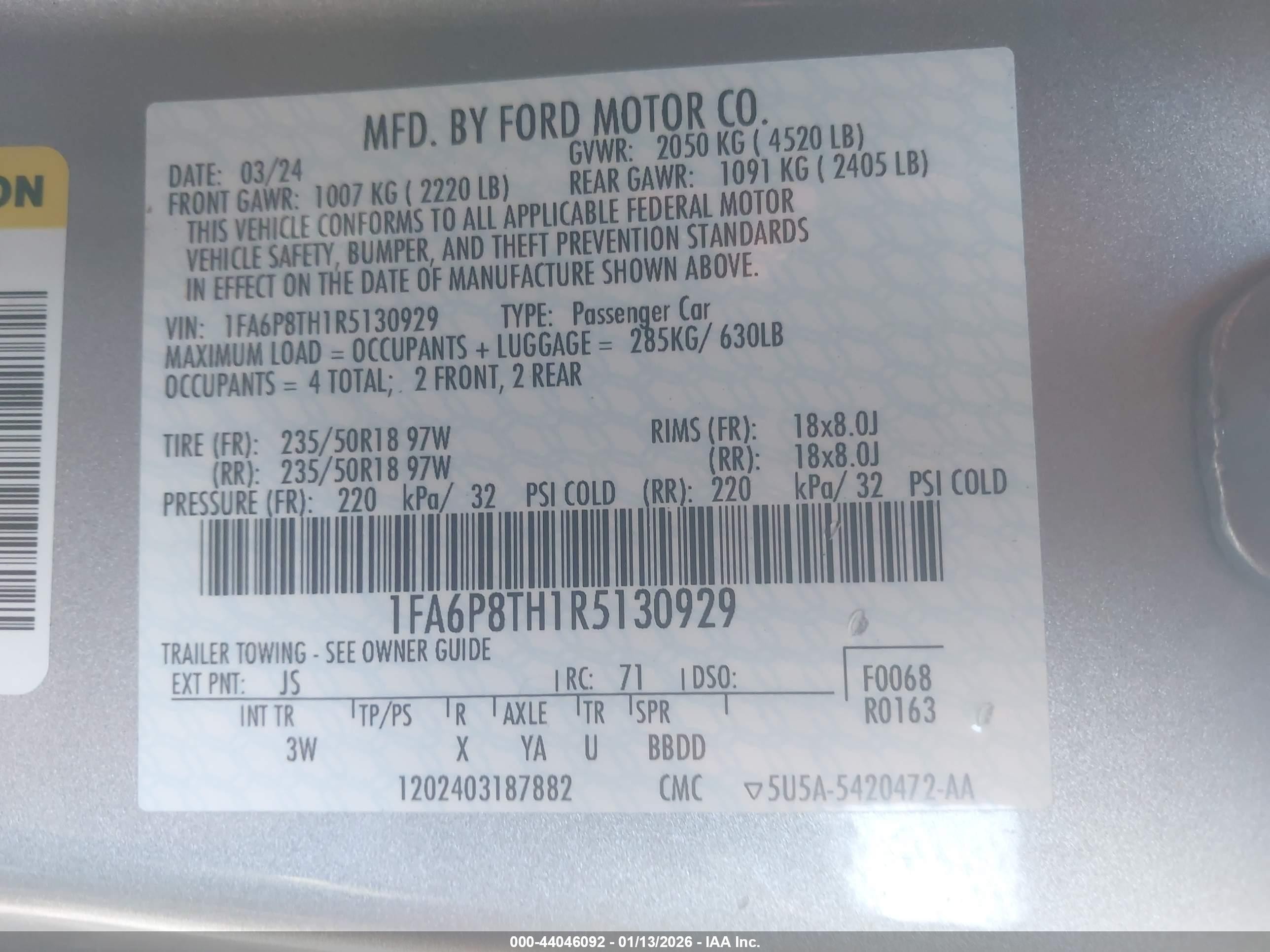 2024 Ford Mustang Ecoboost Premium Fastback Silver vin: 1FA6P8TH1R5130929