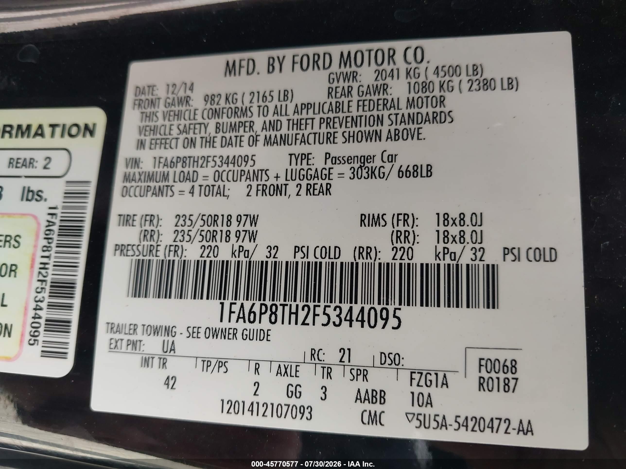 2015 Ford Mustang Ecoboost Черный vin: 1FA6P8TH2F5344095