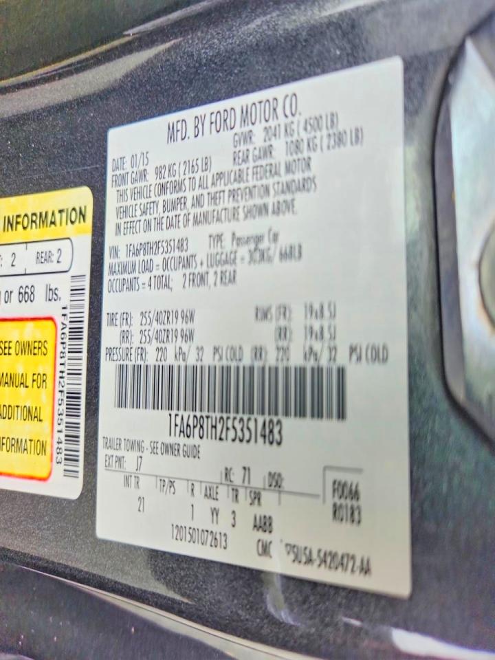 2015 Ford Mustang Серый vin: 1FA6P8TH2F5351483