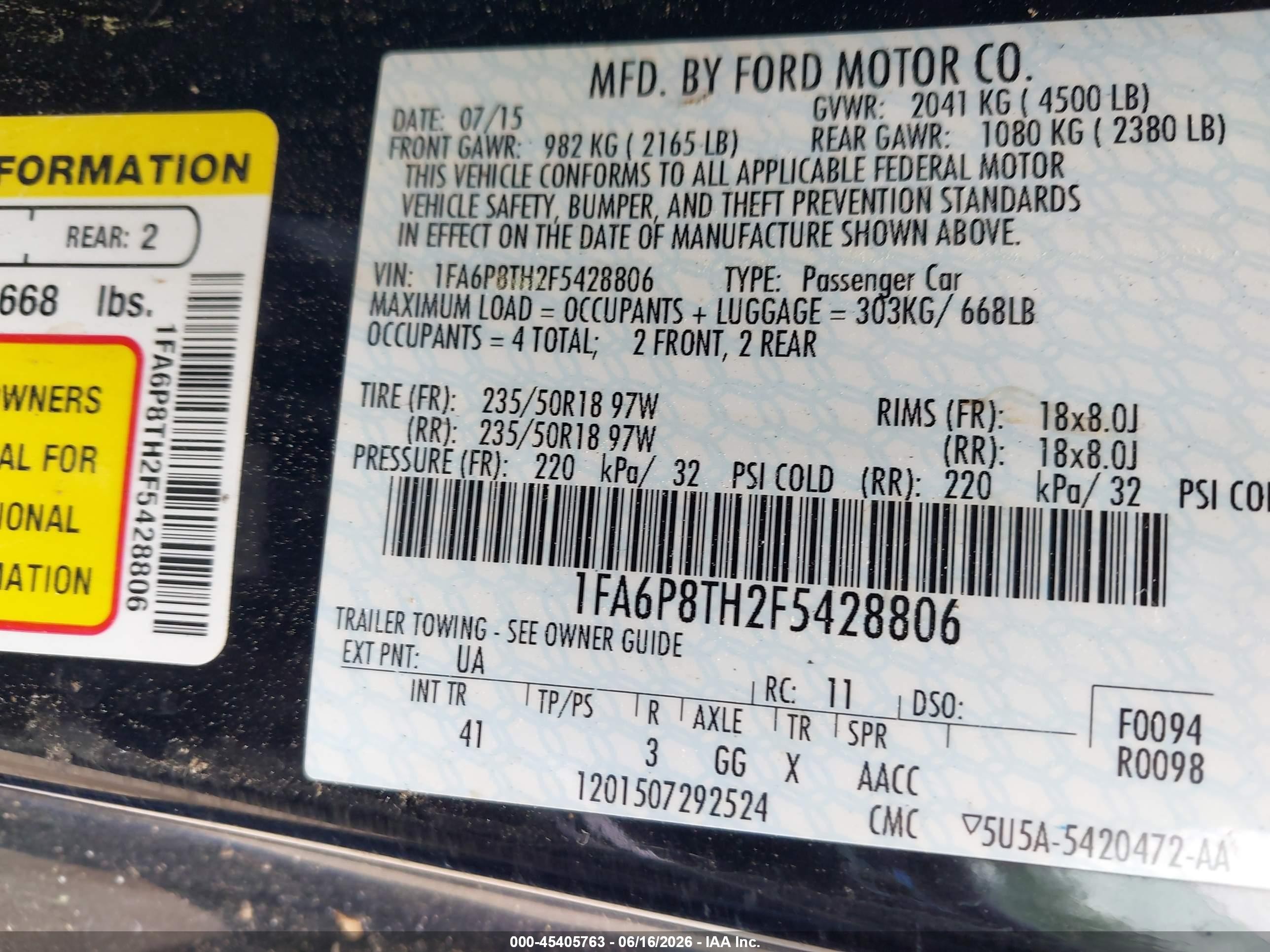 2015 Ford Mustang Ecoboost Black vin: 1FA6P8TH2F5428806