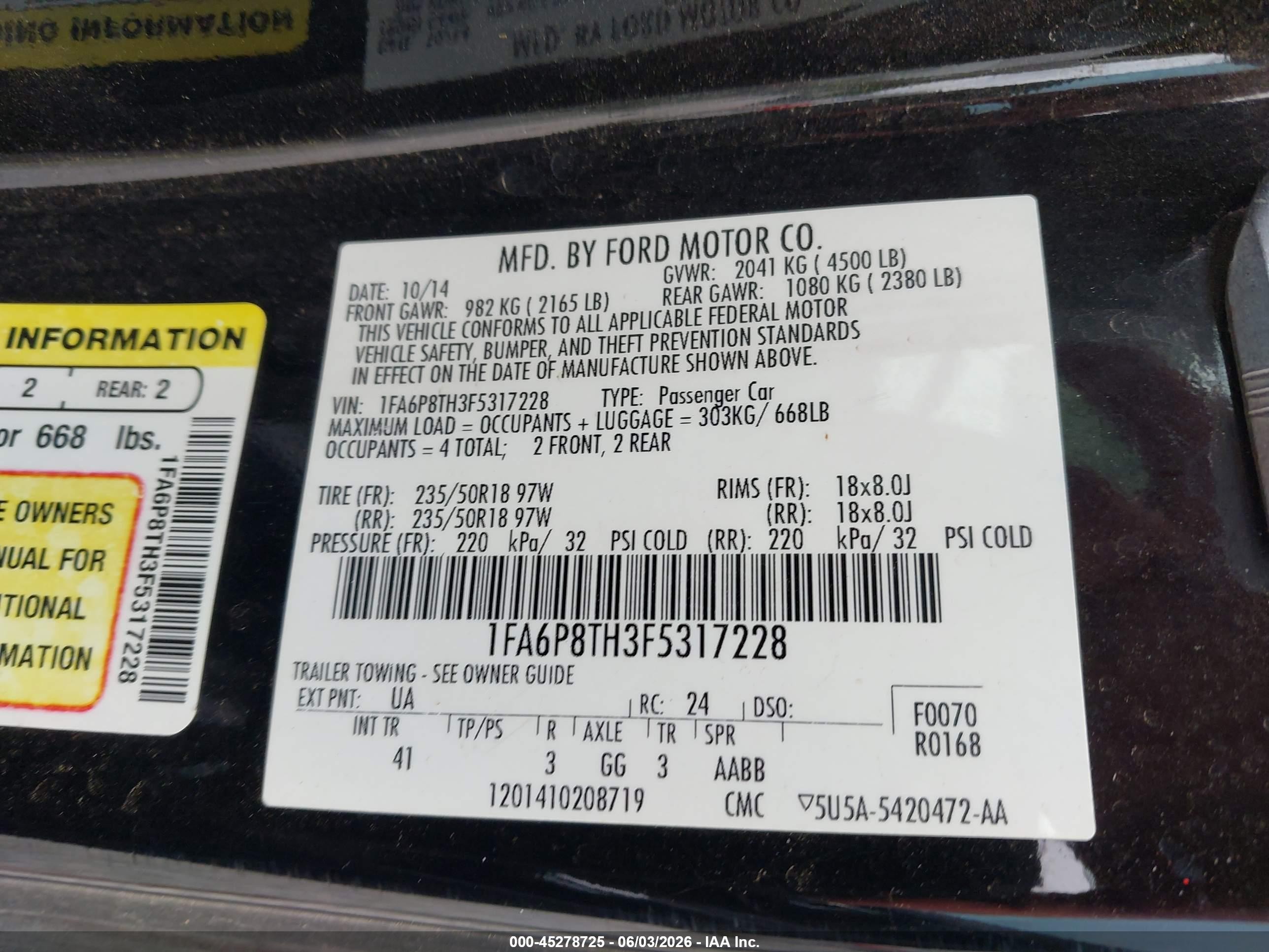 2015 Ford Mustang Ecoboost Black vin: 1FA6P8TH3F5317228
