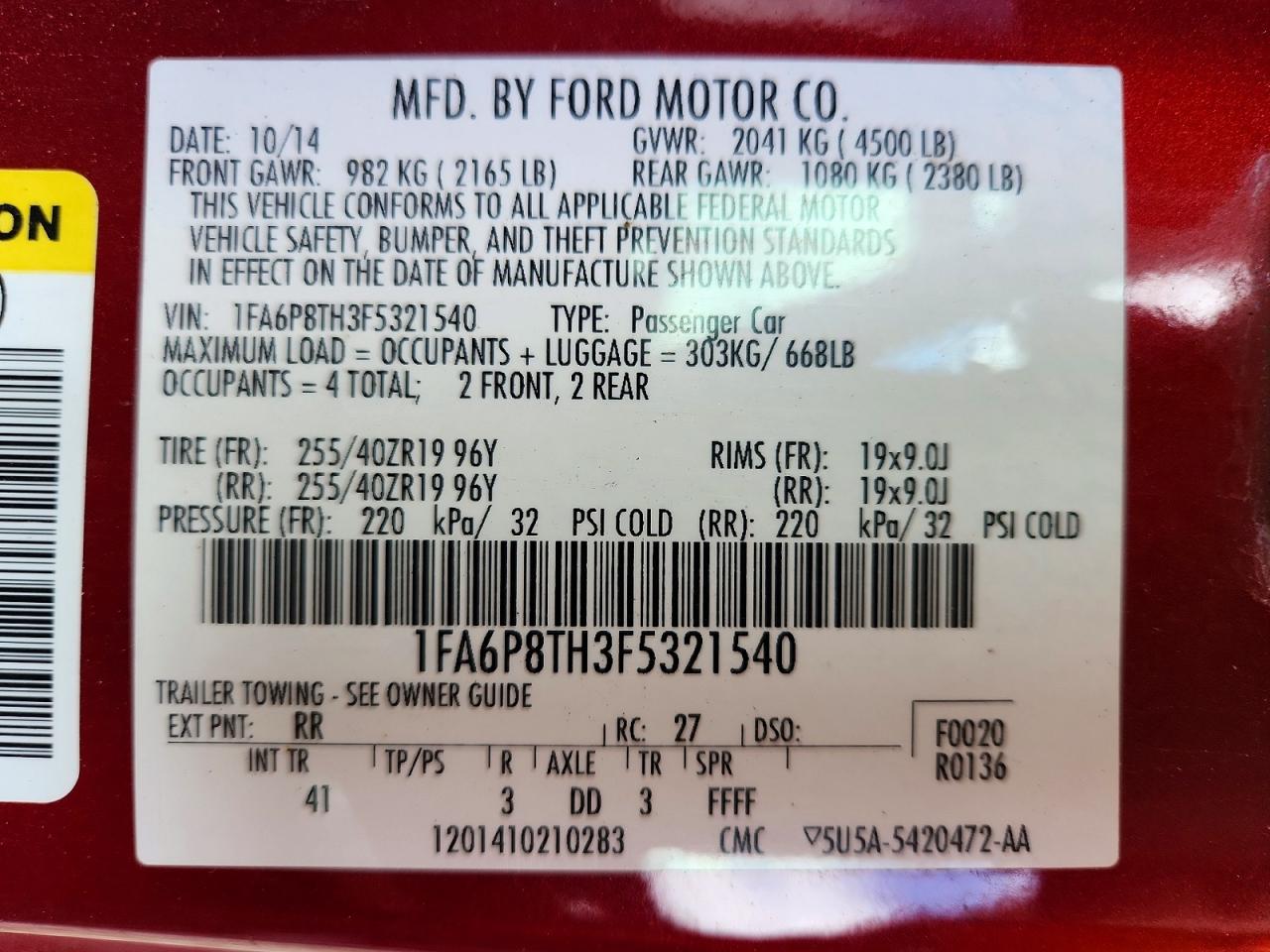 2015 Ford Mustang Maroon vin: 1FA6P8TH3F5321540