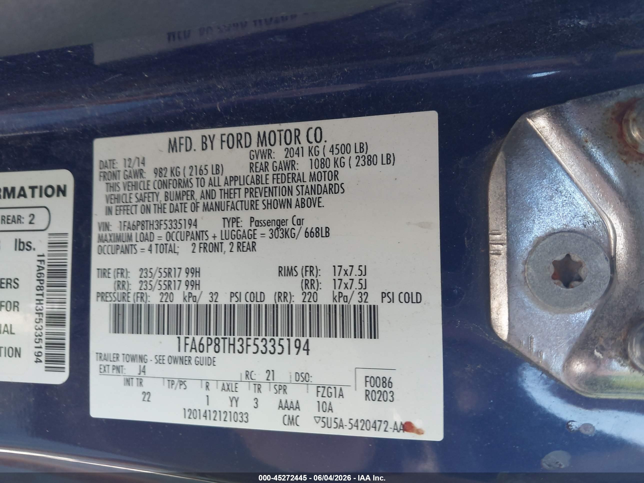 2015 Ford Mustang Ecoboost Синий vin: 1FA6P8TH3F5335194