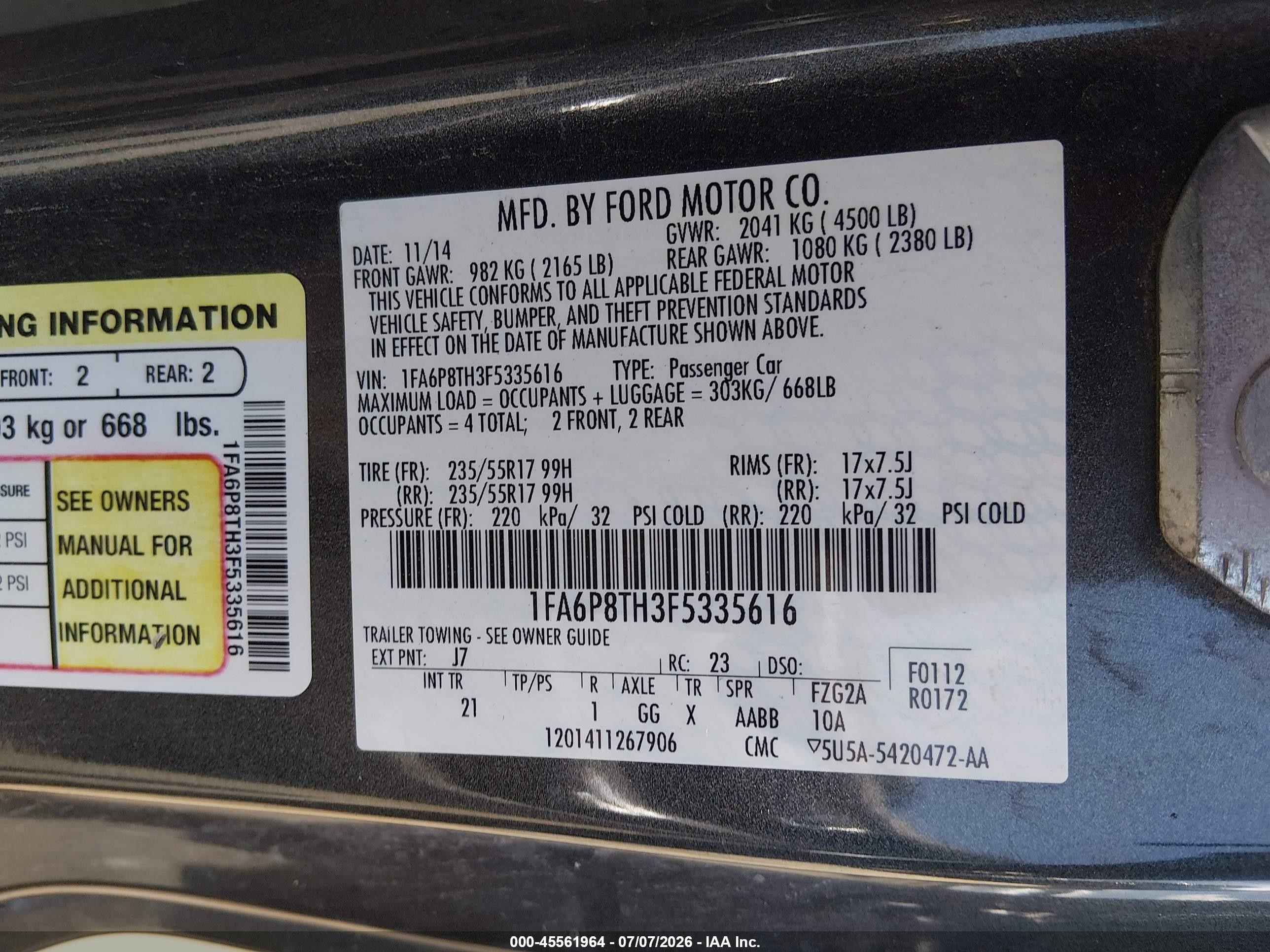 2015 Ford Mustang Ecoboost Gray vin: 1FA6P8TH3F5335616