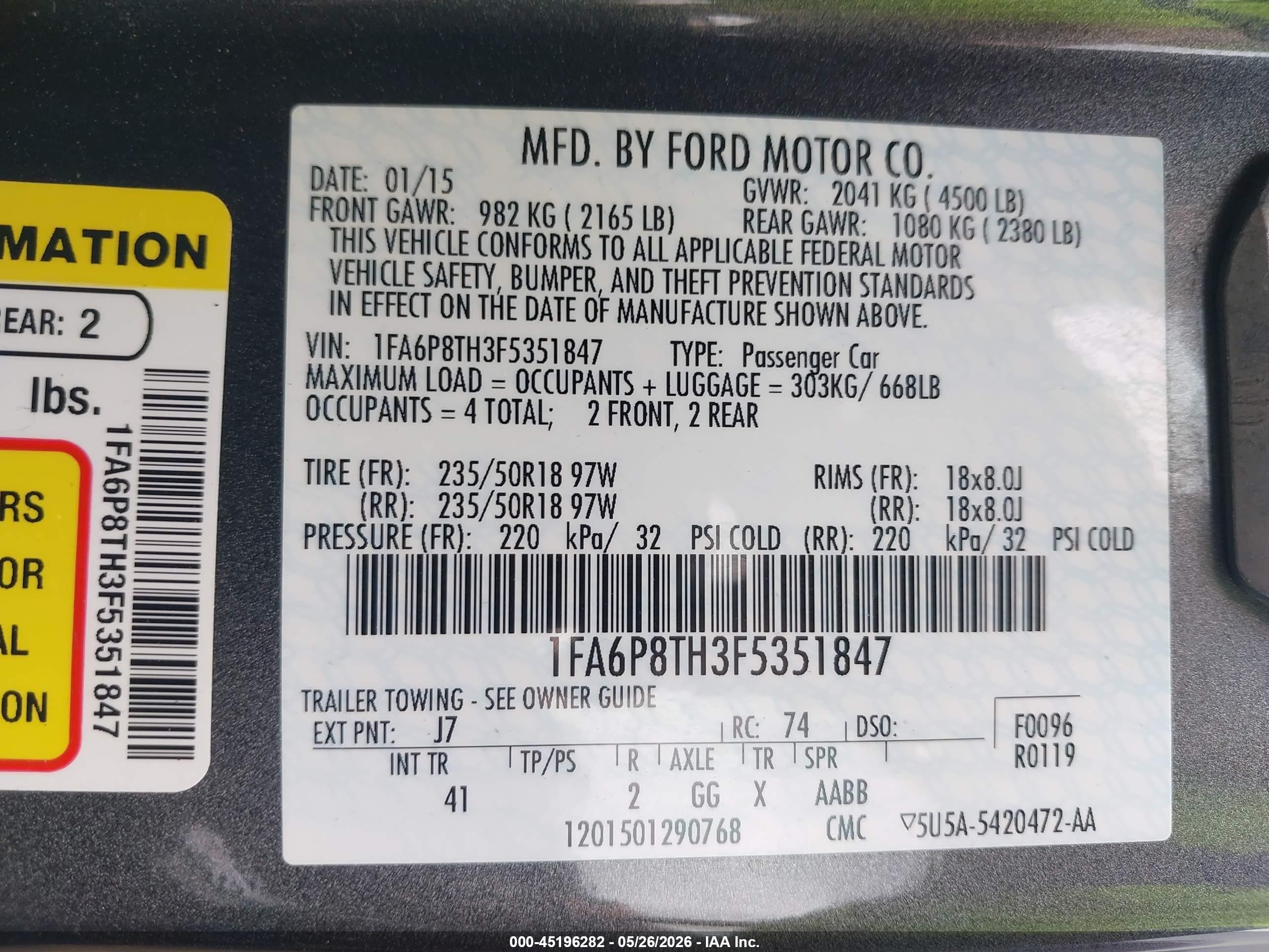 2015 Ford Mustang Ecoboost Gray vin: 1FA6P8TH3F5351847