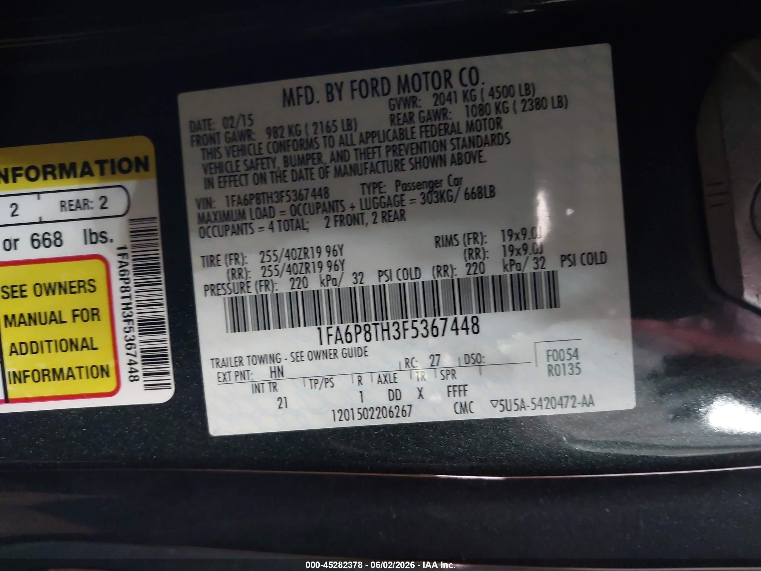 2015 Ford Mustang Ecoboost Green vin: 1FA6P8TH3F5367448
