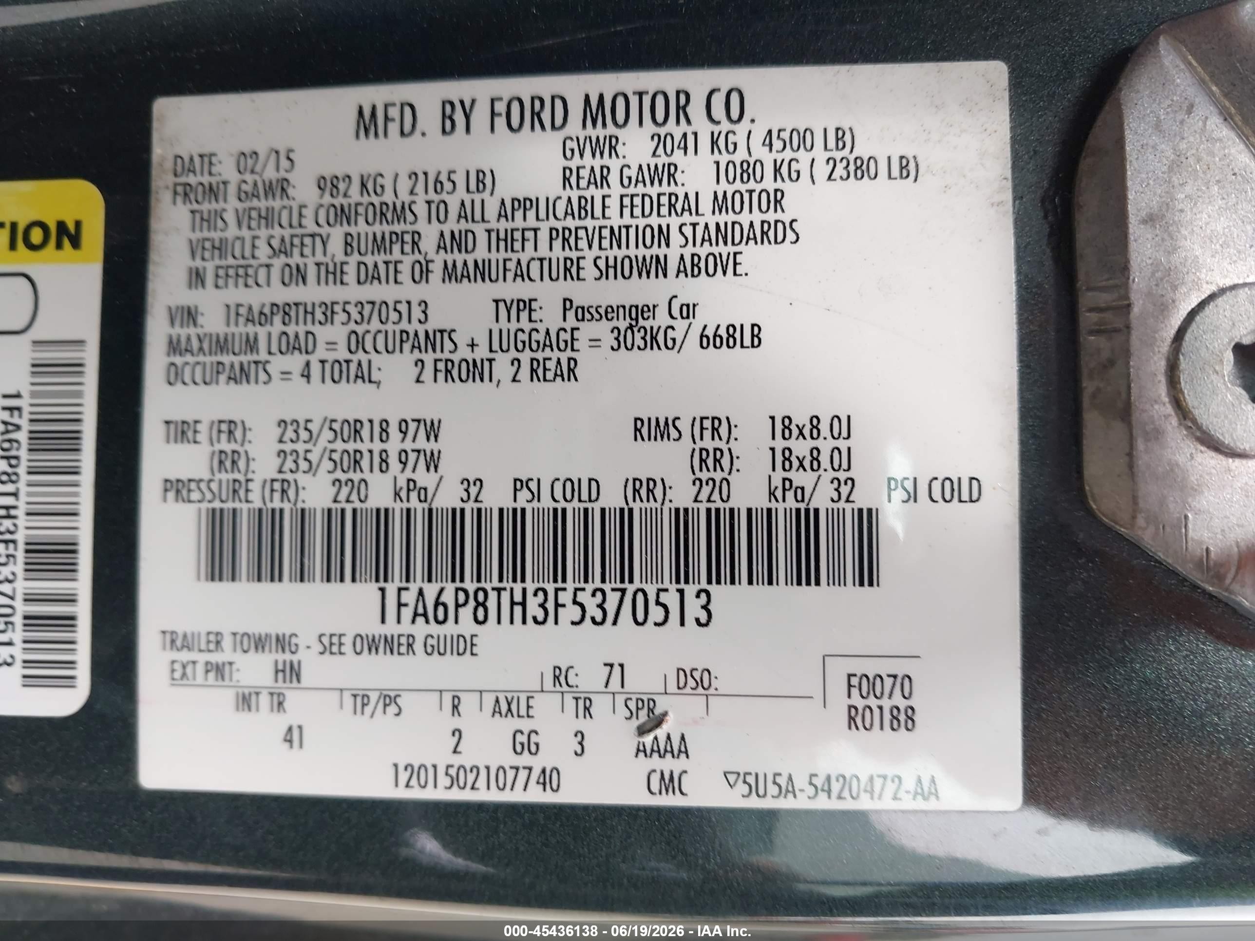 2015 Ford Mustang Ecoboost Green vin: 1FA6P8TH3F5370513