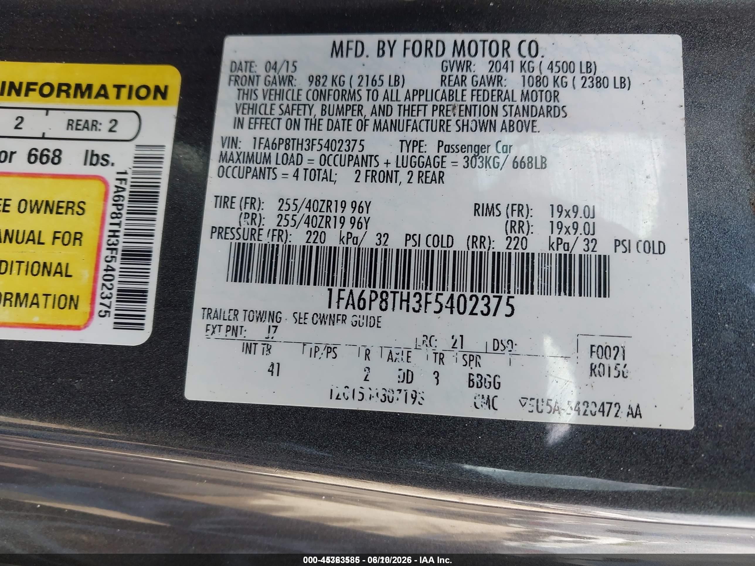 2015 Ford Mustang Ecoboost Gray vin: 1FA6P8TH3F5402375