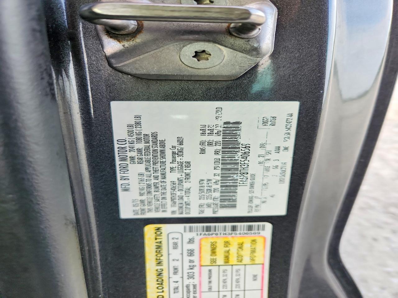 2015 Ford Mustang Gray vin: 1FA6P8TH3F5406569