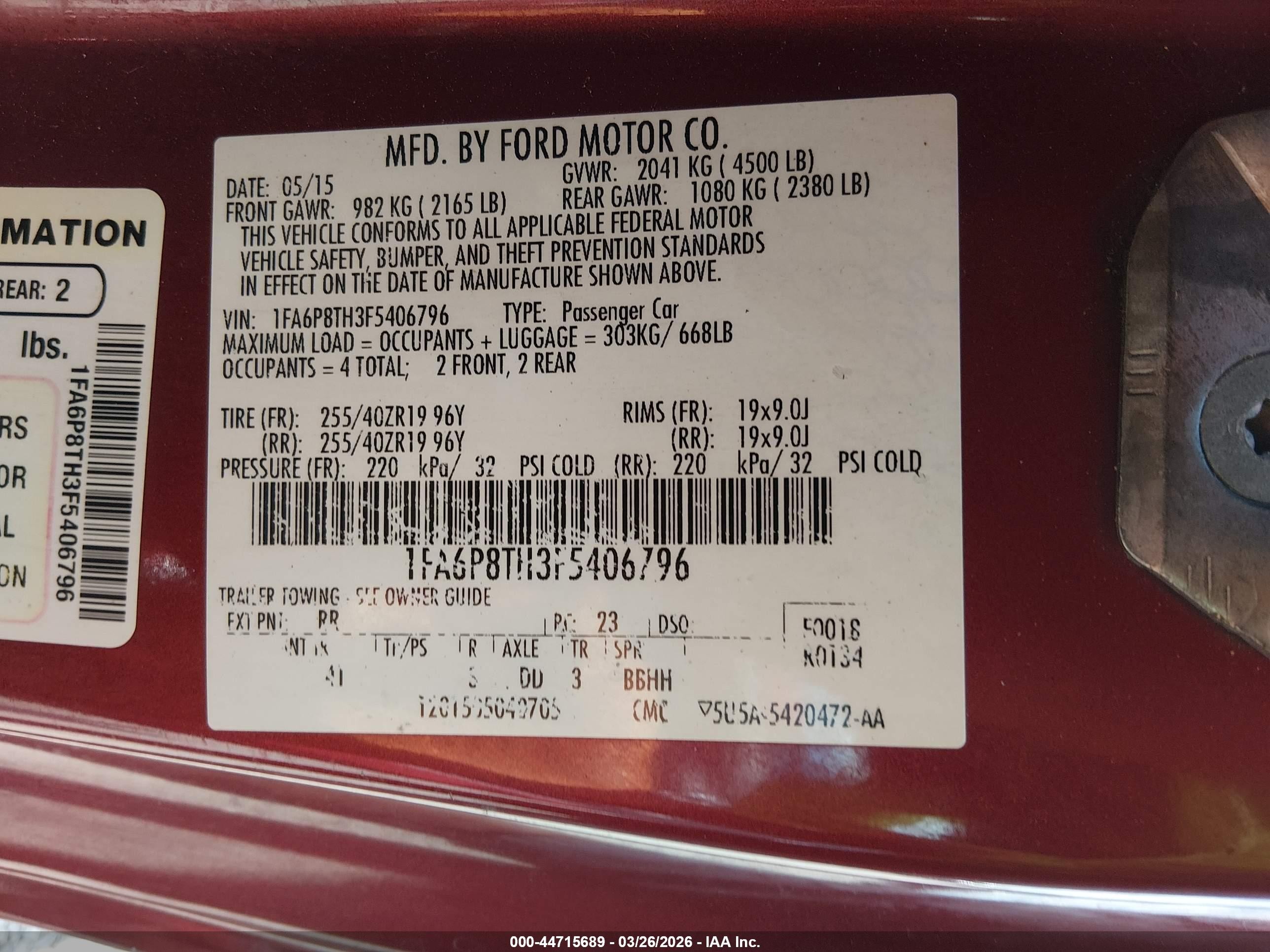 2015 Ford Mustang Ecoboost Burgundy vin: 1FA6P8TH3F5406796