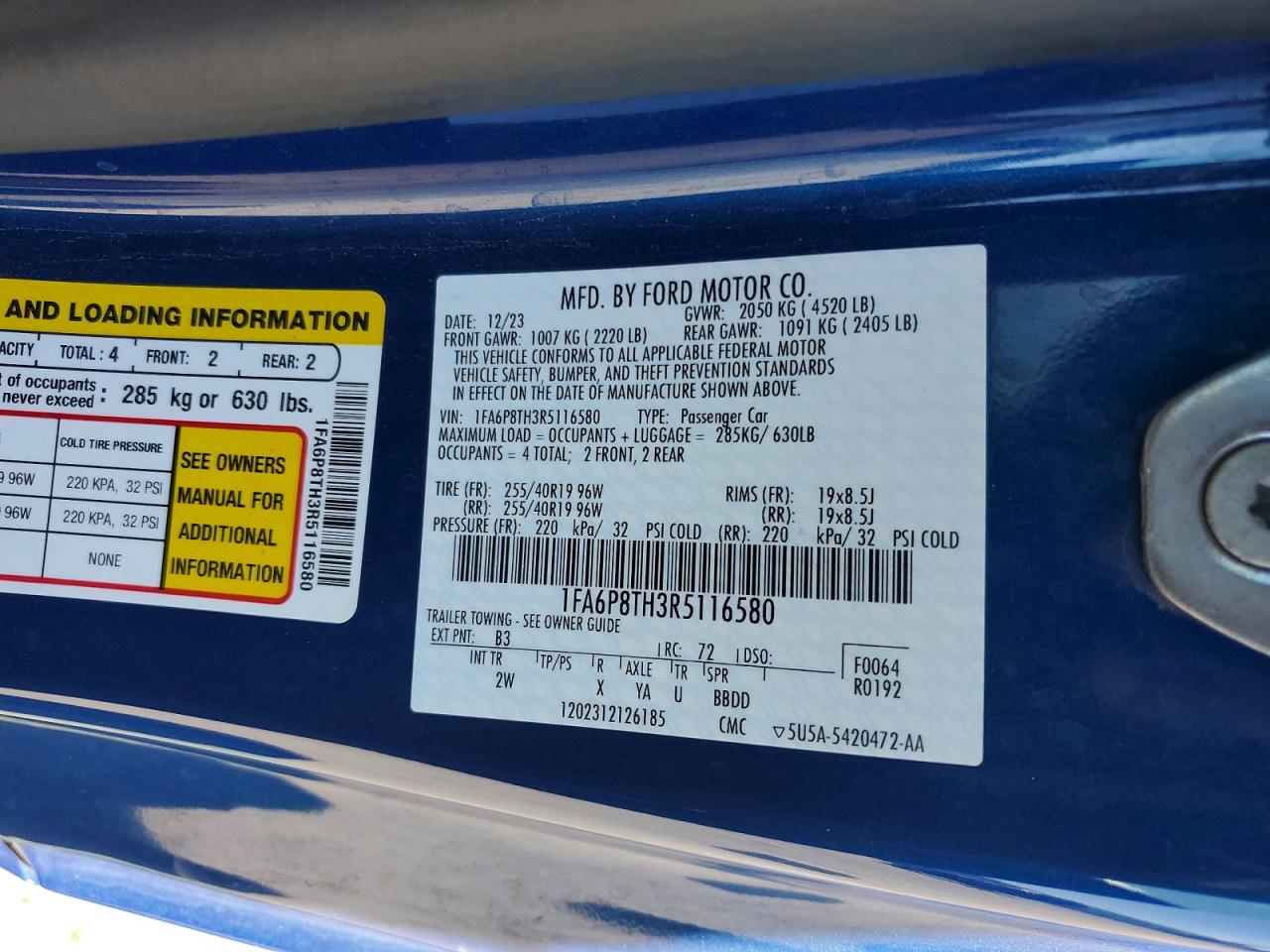 2024 Ford Mustang Blue vin: 1FA6P8TH3R5116580