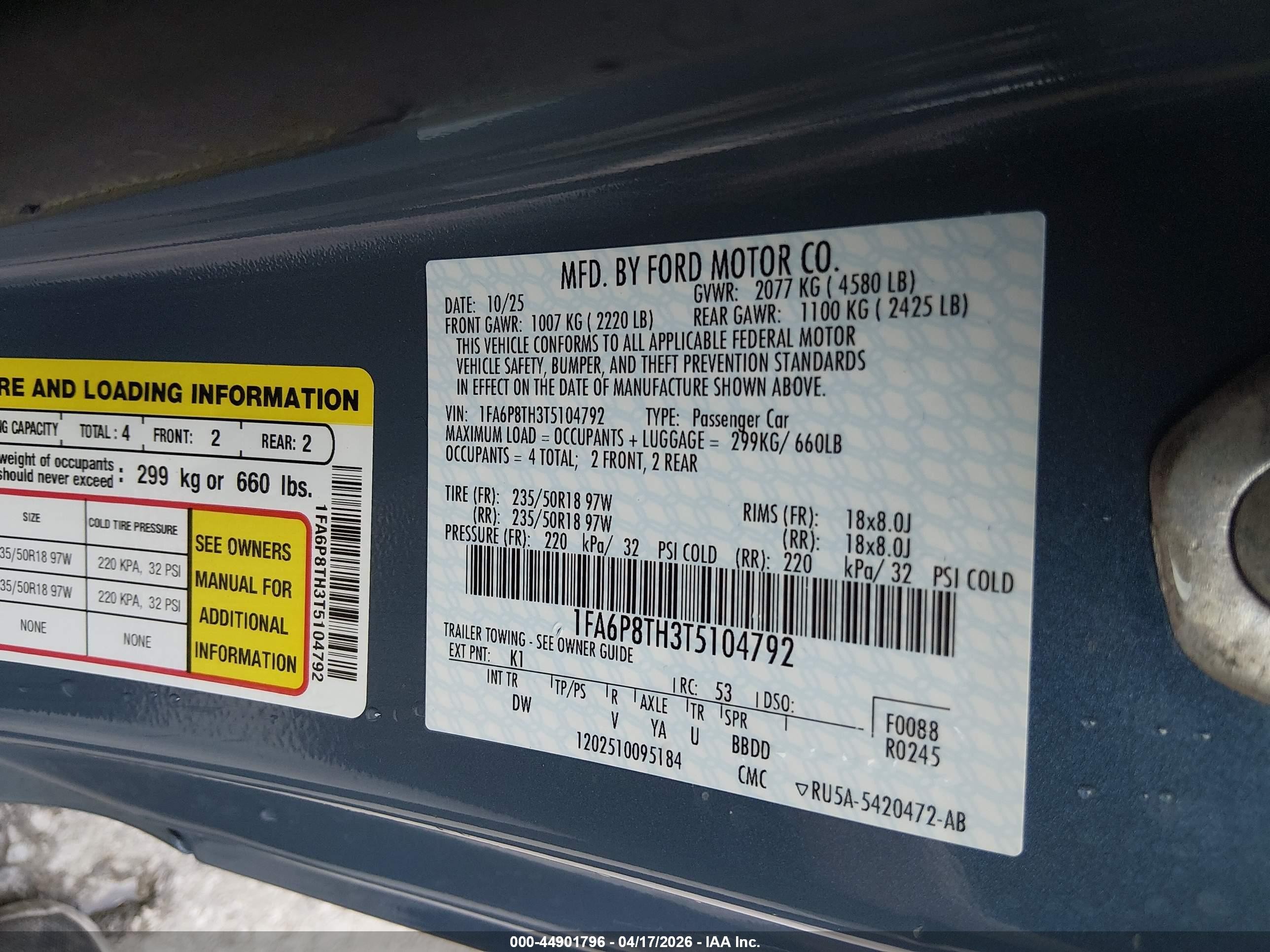 2026 Ford Mustang Ecoboost Fastback Blue vin: 1FA6P8TH3T5104792