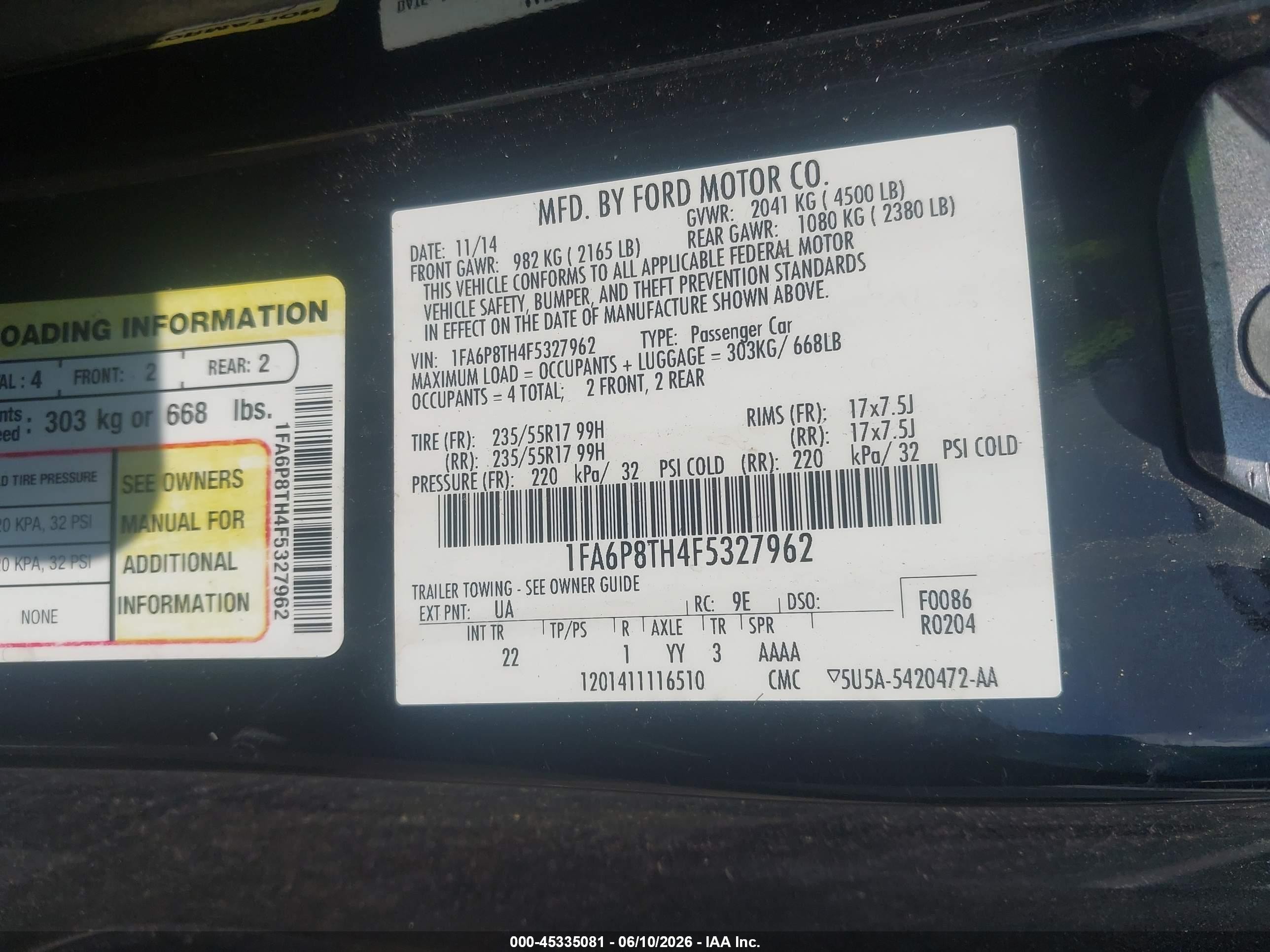 2015 Ford Mustang Ecoboost Black vin: 1FA6P8TH4F5327962