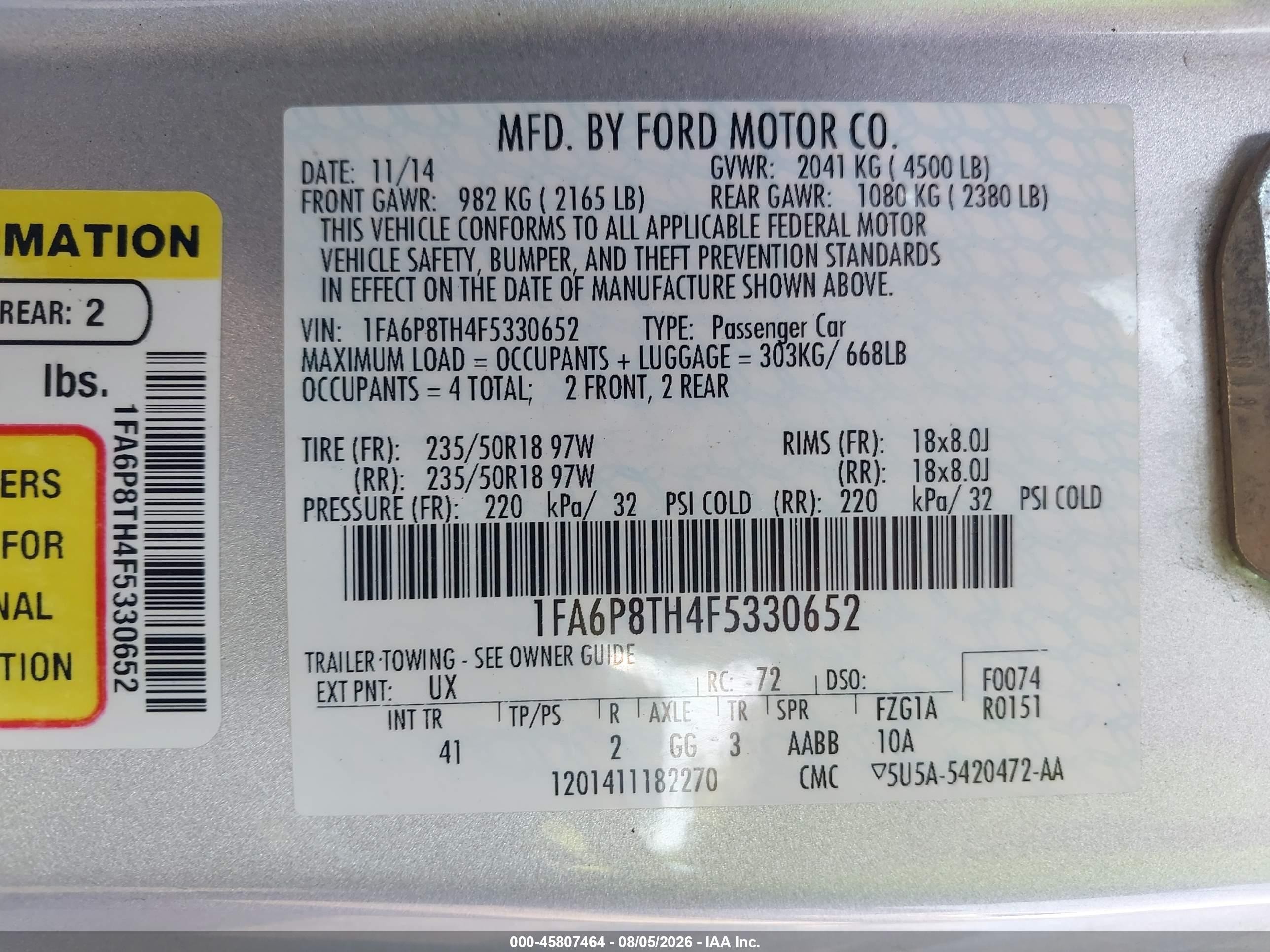 2015 Ford Mustang Ecoboost Silver vin: 1FA6P8TH4F5330652