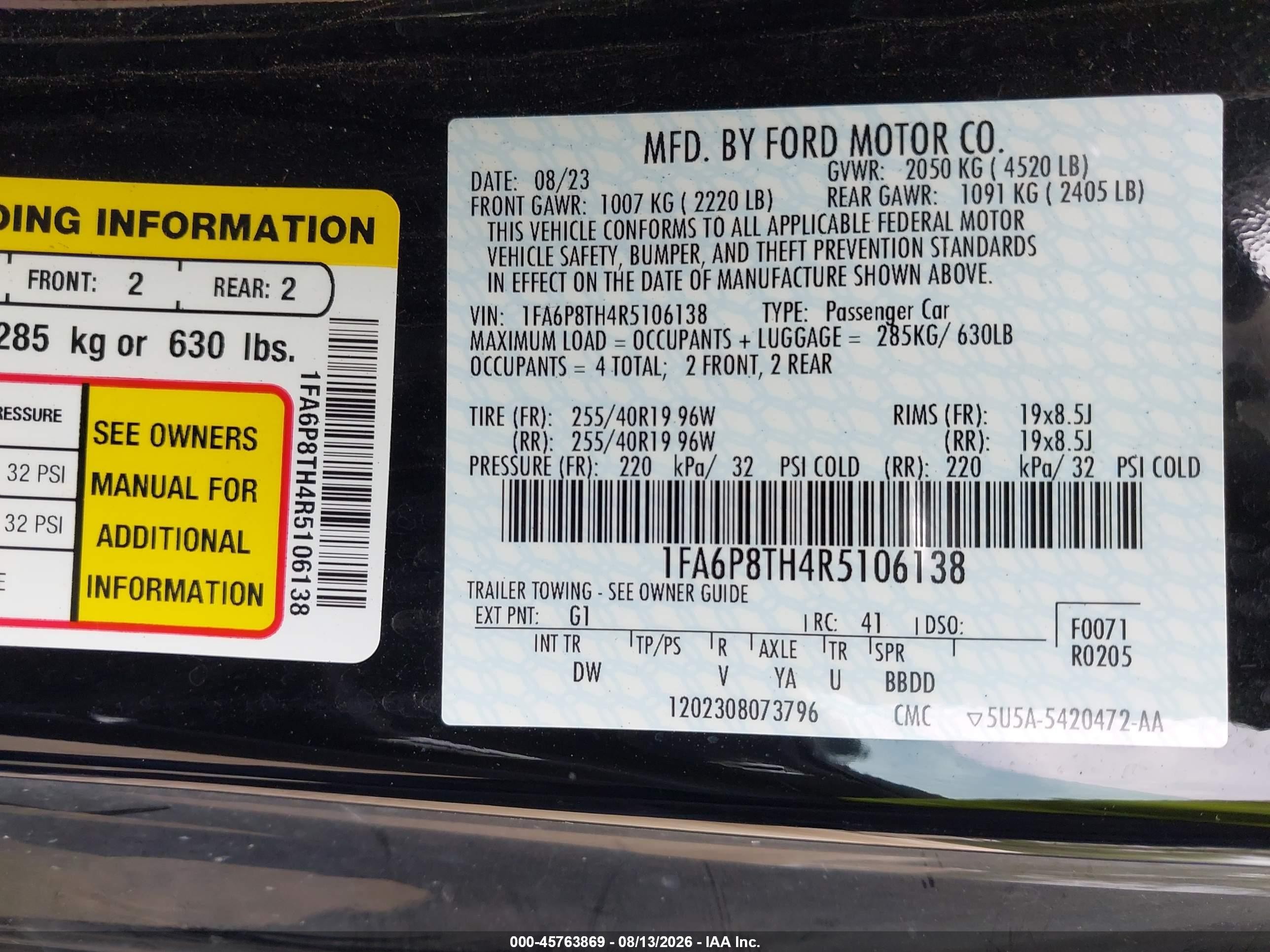 2024 Ford Mustang Ecoboost Fastback Black vin: 1FA6P8TH4R5106138