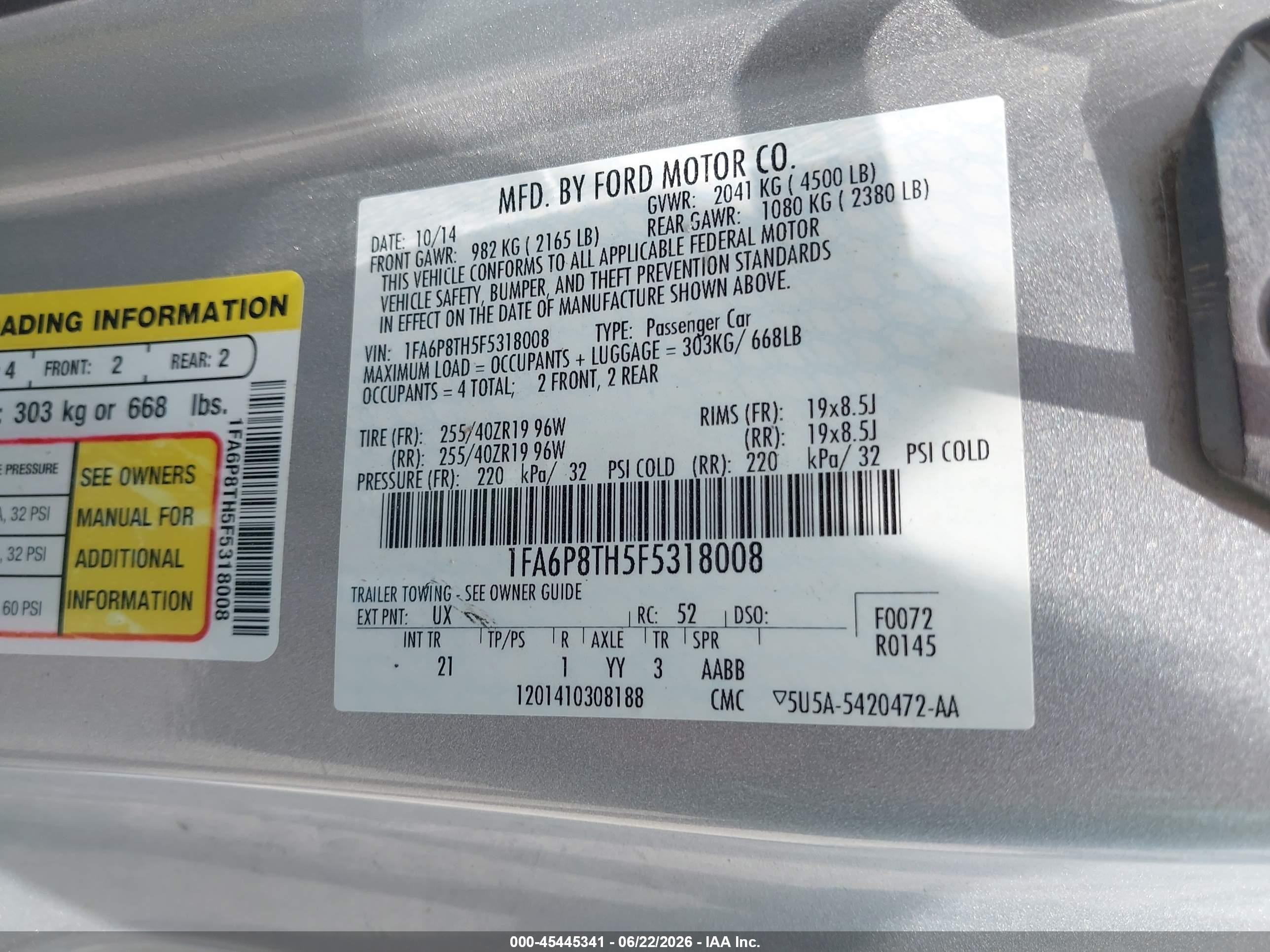 2015 Ford Mustang Ecoboost Silver vin: 1FA6P8TH5F5318008