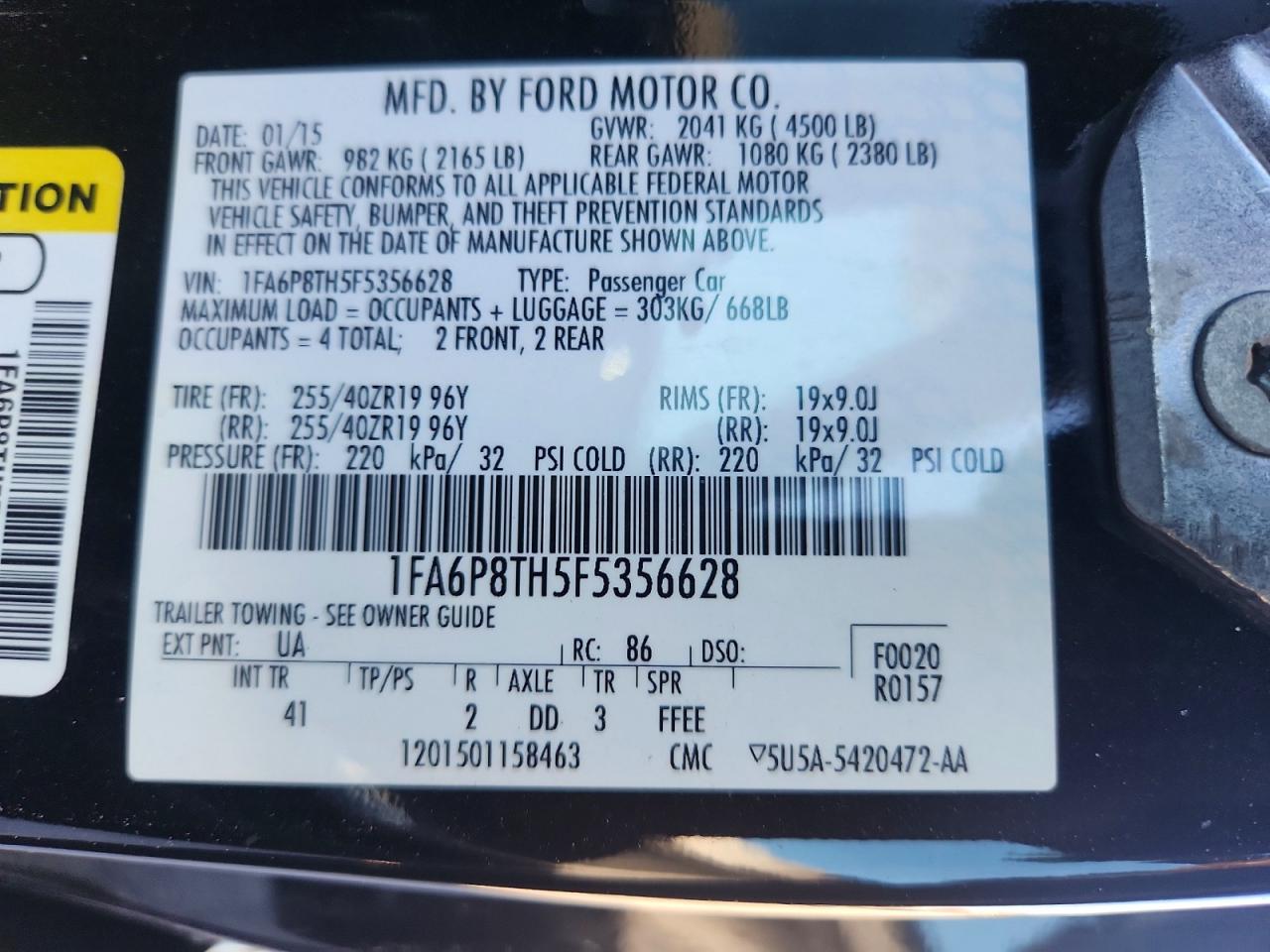 2015 Ford Mustang Black vin: 1FA6P8TH5F5356628