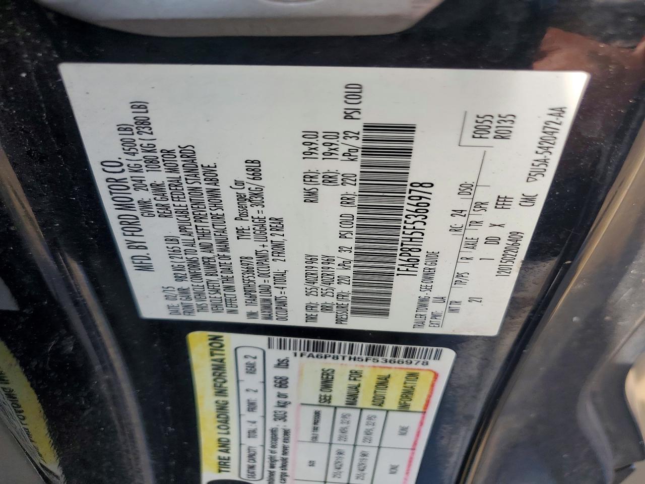 2015 Ford Mustang Черный vin: 1FA6P8TH5F5366978