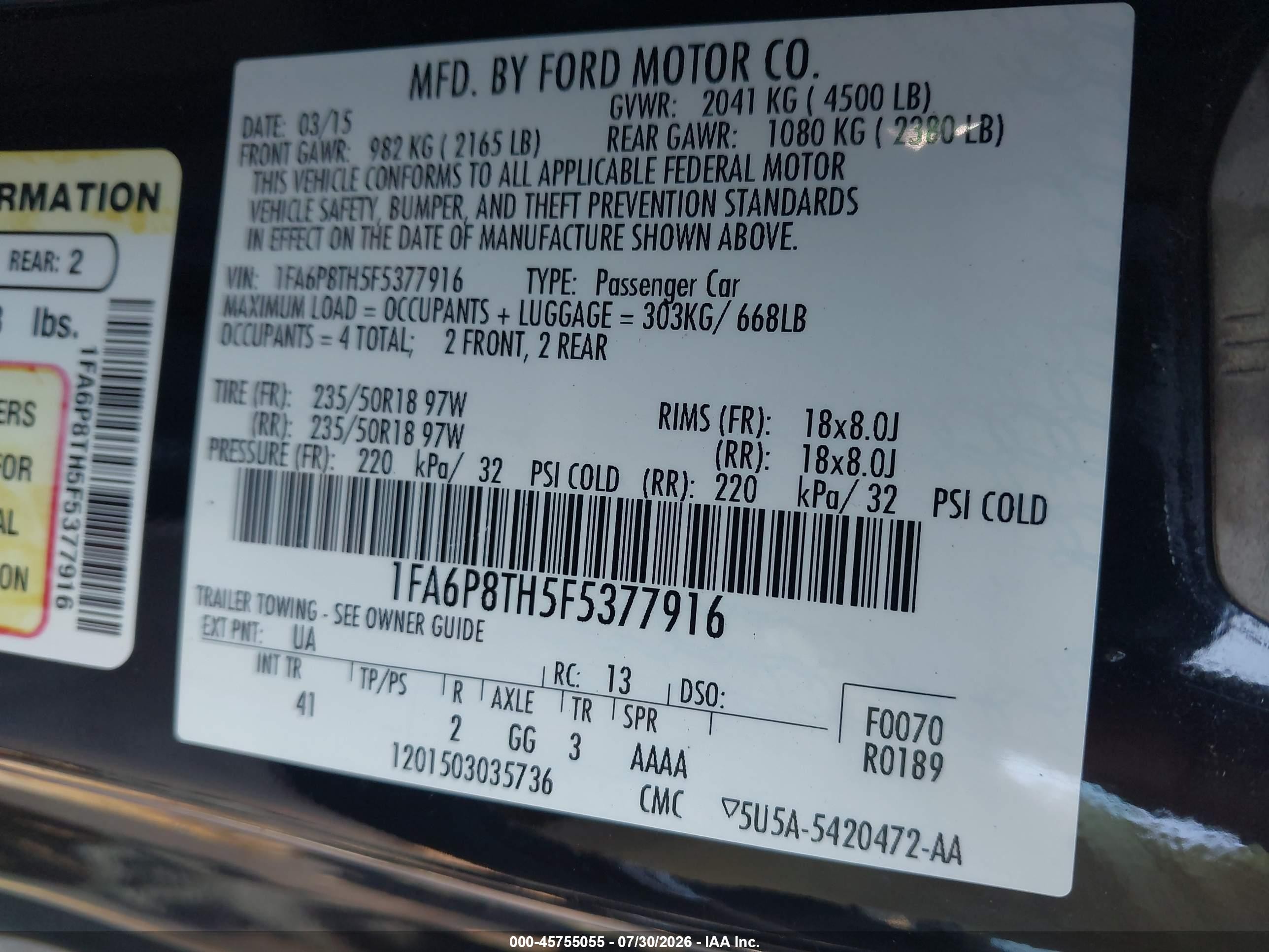 2015 Ford Mustang Ecoboost Black vin: 1FA6P8TH5F5377916