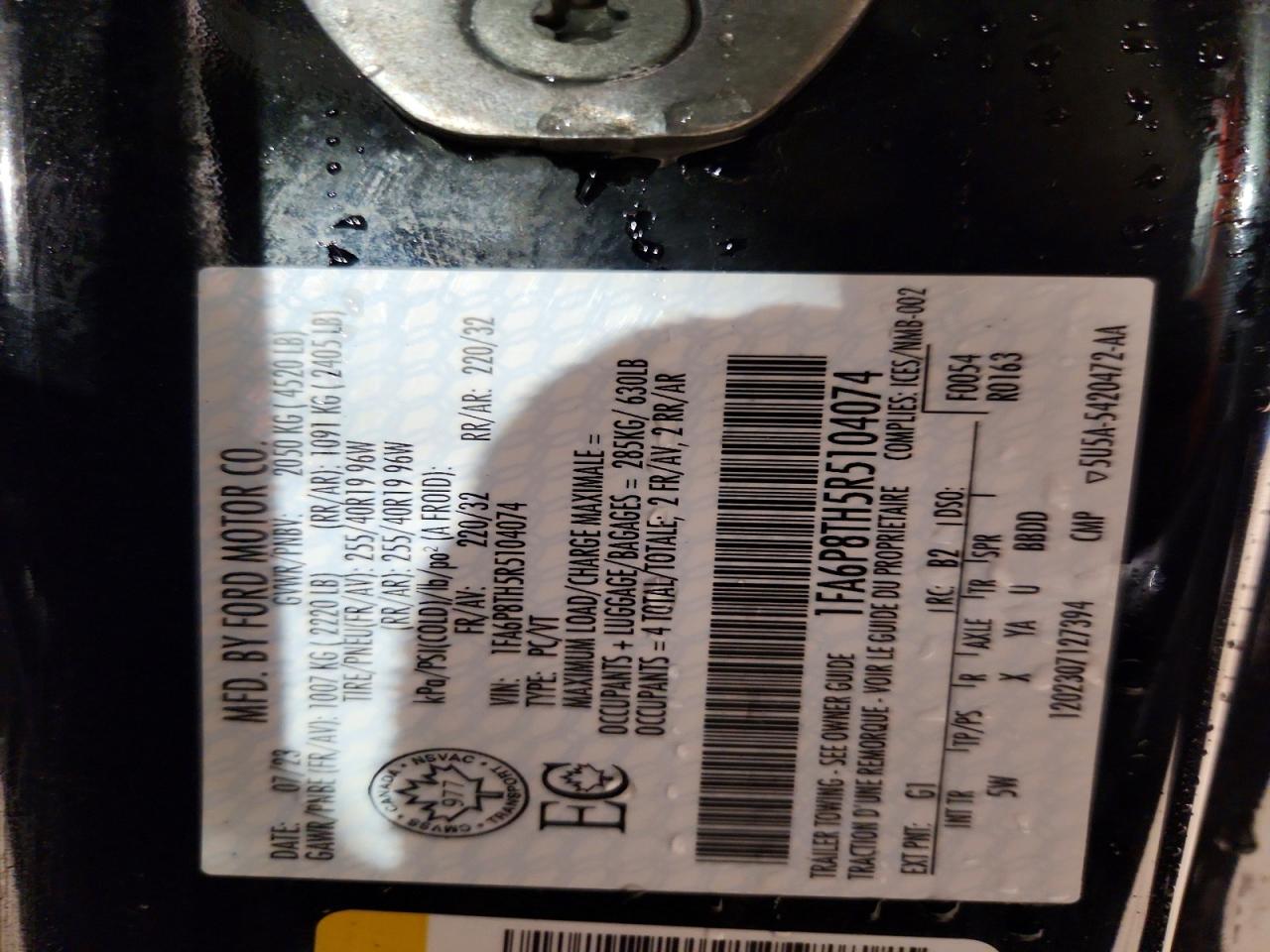 2024 Ford Mustang Black vin: 1FA6P8TH5R5104074