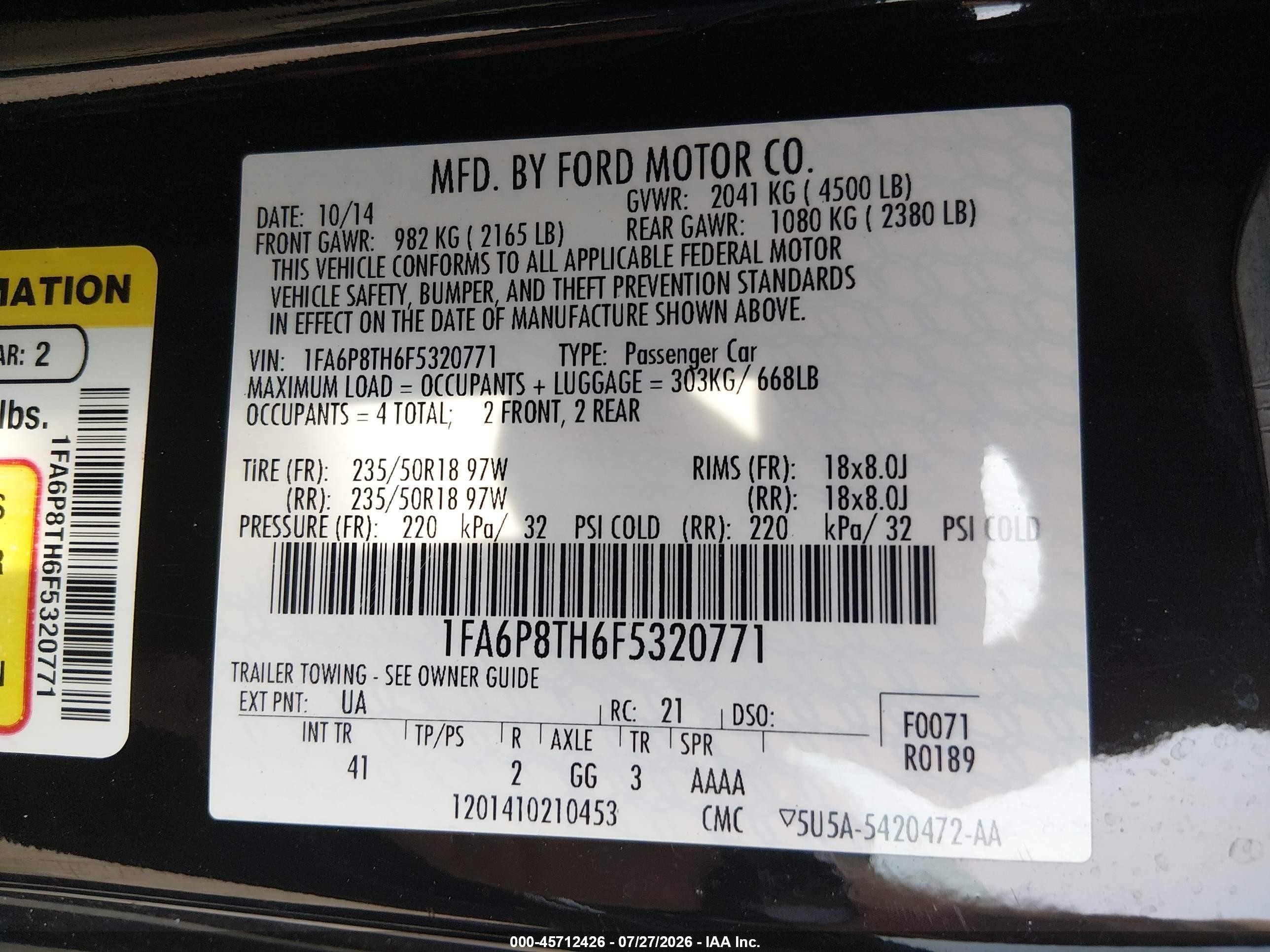 2015 Ford Mustang Ecoboost Черный vin: 1FA6P8TH6F5320771
