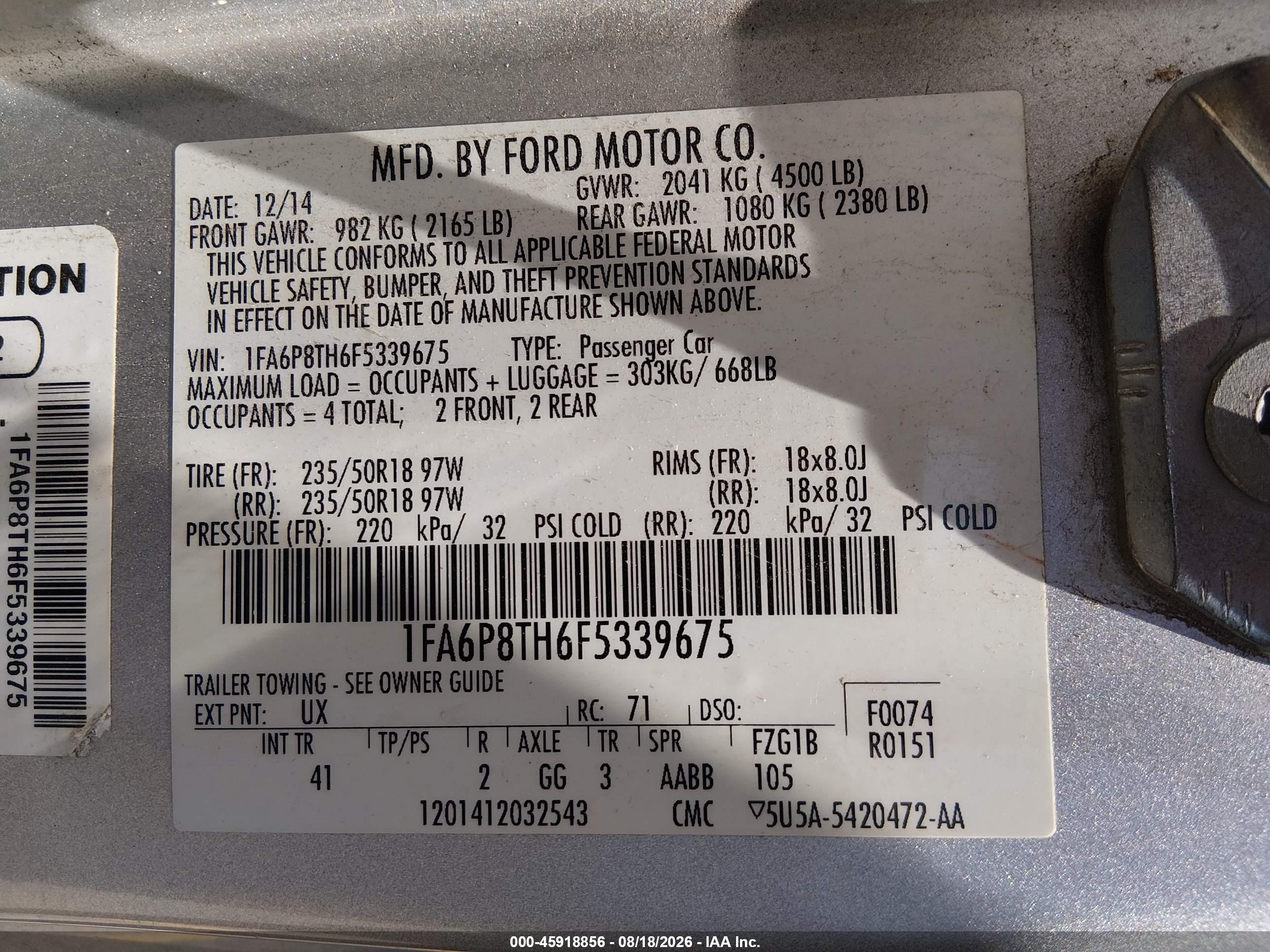 2015 Ford Mustang Ecoboost Серебряный vin: 1FA6P8TH6F5339675
