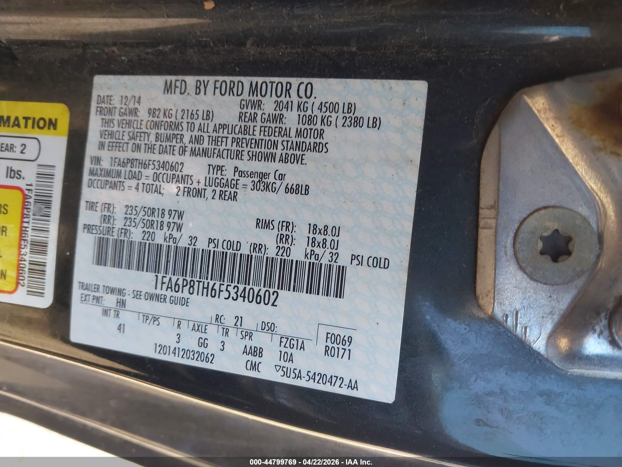 2015 Ford Mustang Ecoboost Green vin: 1FA6P8TH6F5340602