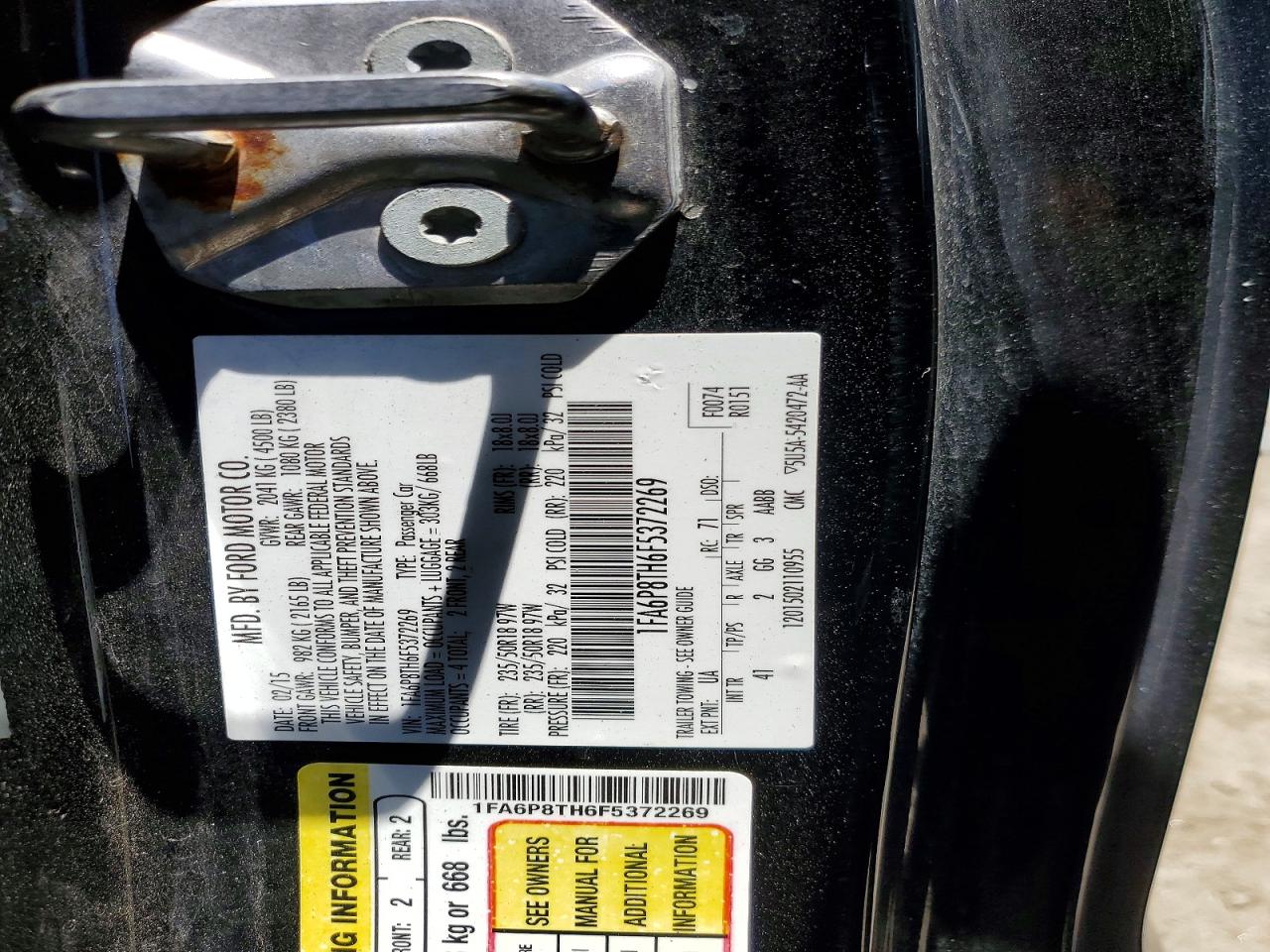 2015 Ford Mustang Black vin: 1FA6P8TH6F5372269