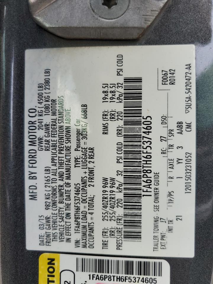 2015 Ford Mustang Серый vin: 1FA6P8TH6F5374605
