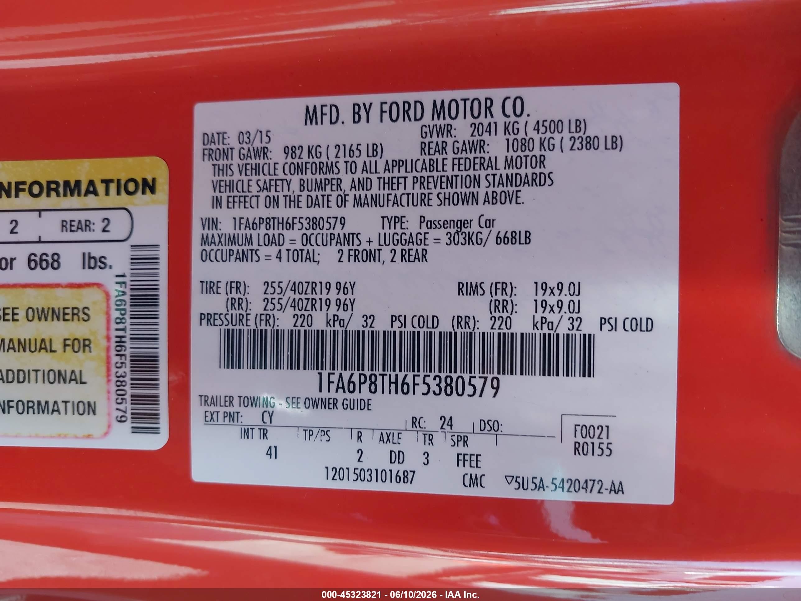 2015 Ford Mustang Ecoboost Orange vin: 1FA6P8TH6F5380579