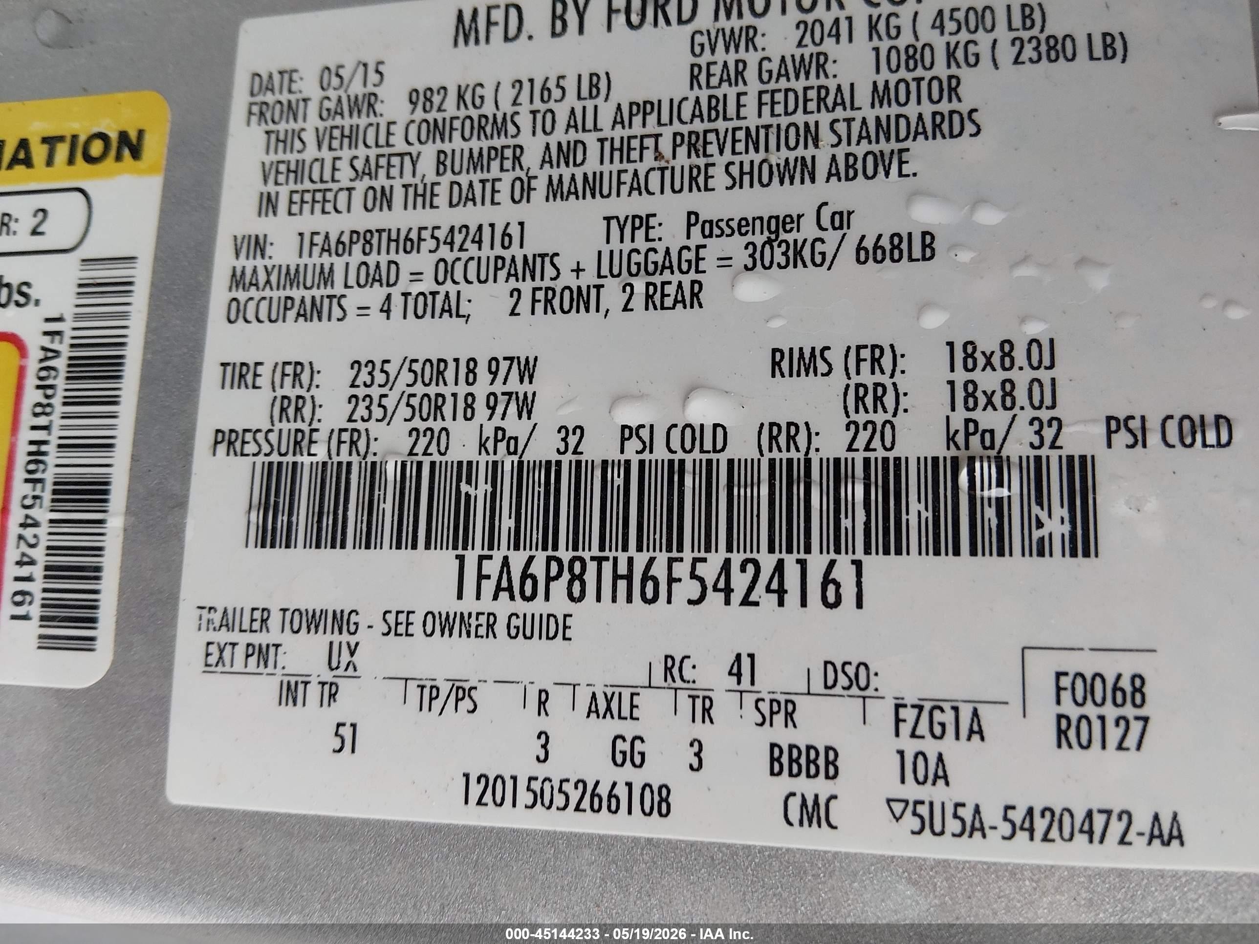 2015 Ford Mustang Ecoboost Silver vin: 1FA6P8TH6F5424161