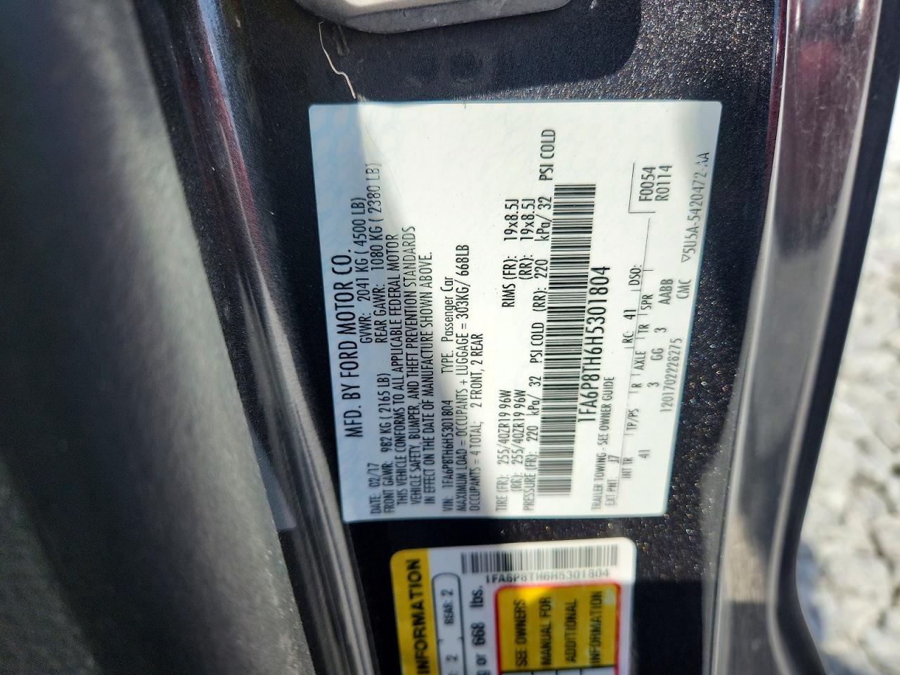 2017 Ford Mustang Charcoal vin: 1FA6P8TH6H5301804