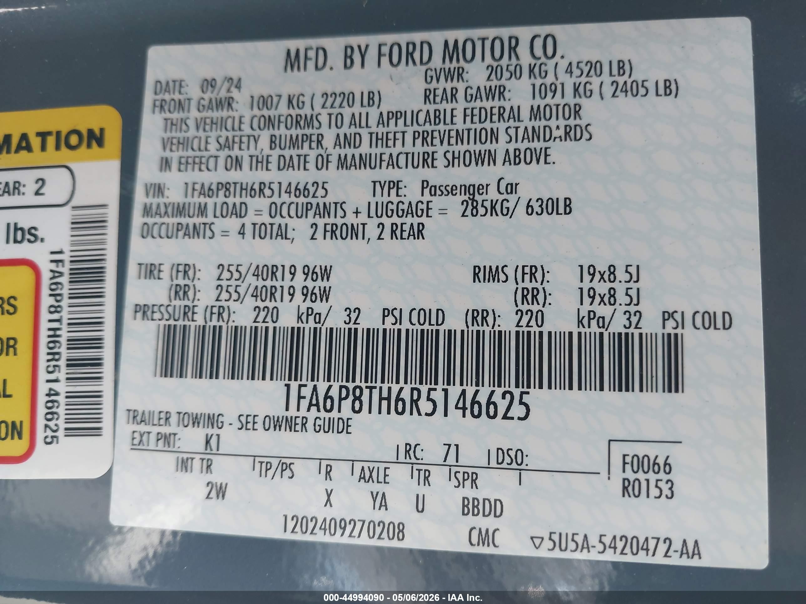 2024 Ford Mustang Ecoboost Fastback Light Blue vin: 1FA6P8TH6R5146625
