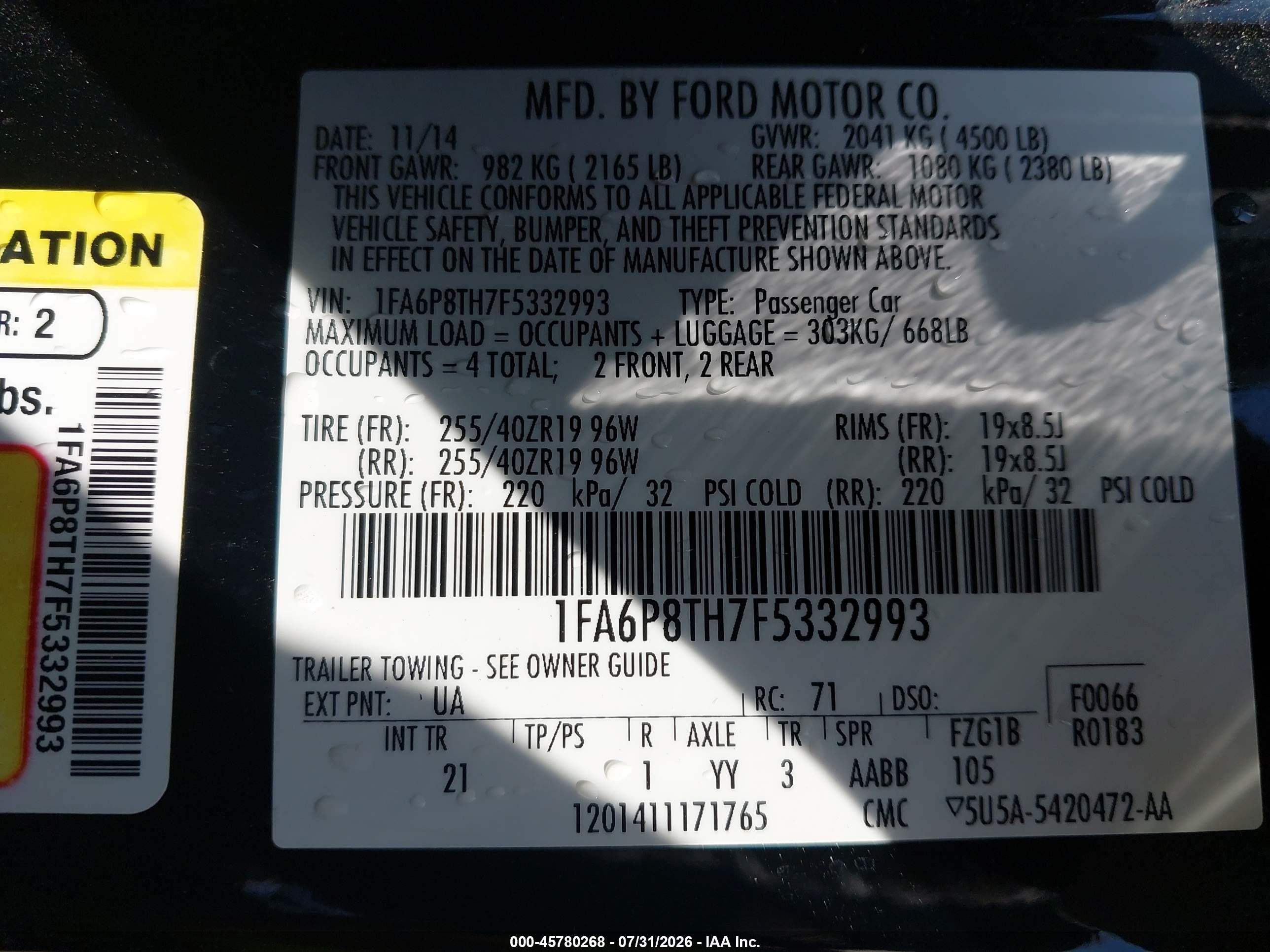 2015 Ford Mustang Ecoboost Black vin: 1FA6P8TH7F5332993