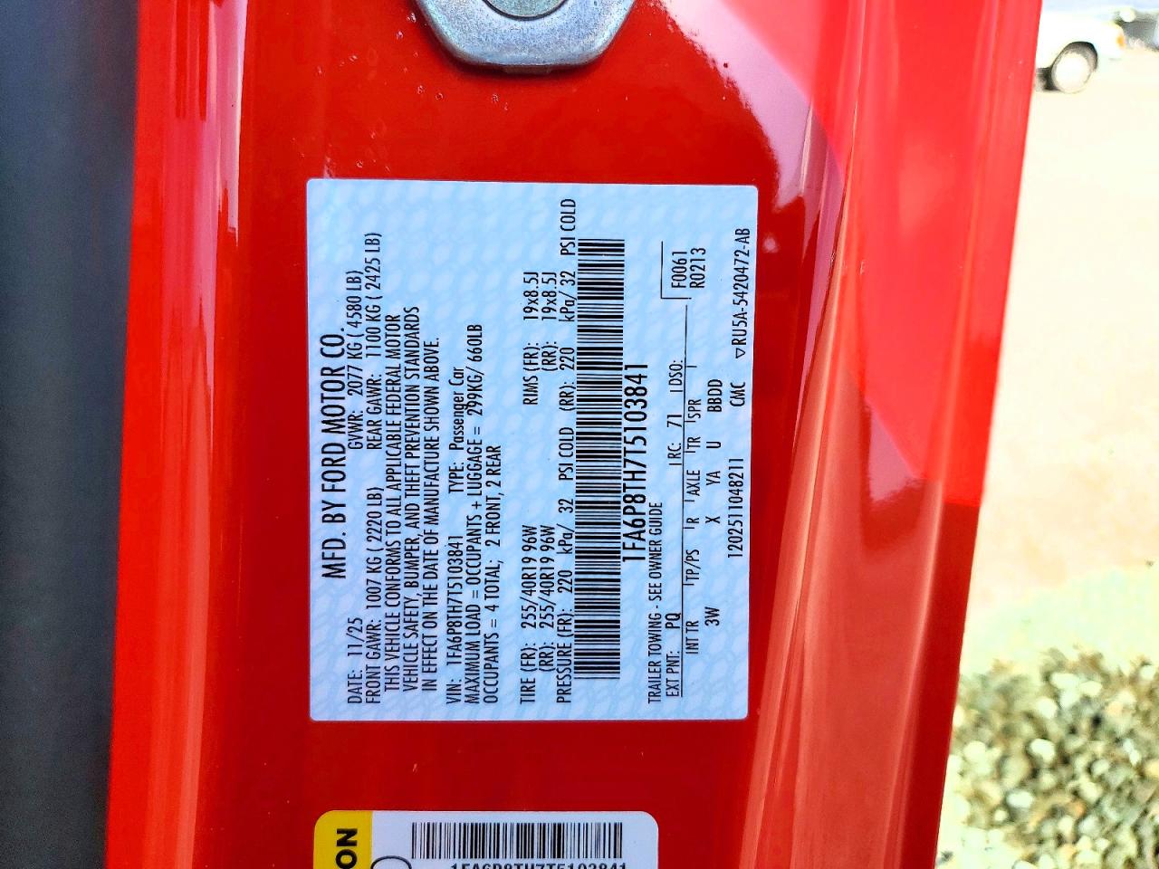 2026 Ford Mustang Red vin: 1FA6P8TH7T5103841