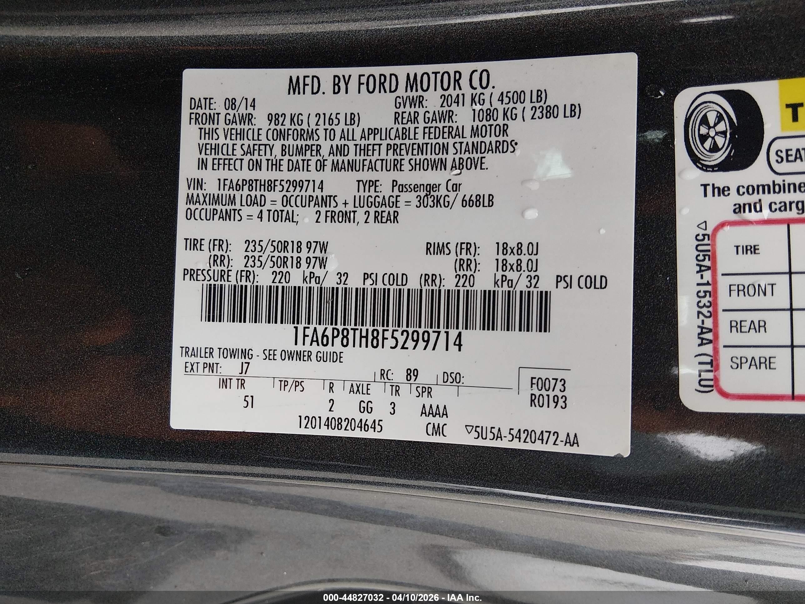 2015 Ford Mustang Ecoboost Gray vin: 1FA6P8TH8F5299714