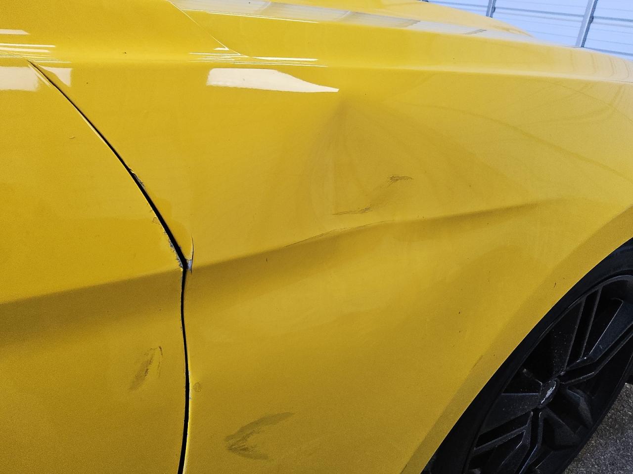 2015 Ford Mustang Yellow vin: 1FA6P8TH9F5380463 Damage: Right Front Fender, Dent(S) W/ Paint Dmg, > 12 Inches