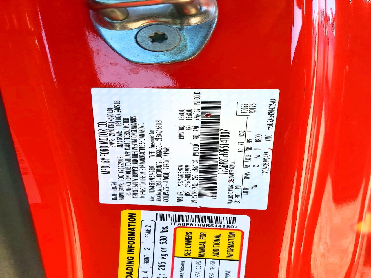 2024 Ford Mustang Красный vin: 1FA6P8TH9R5141807