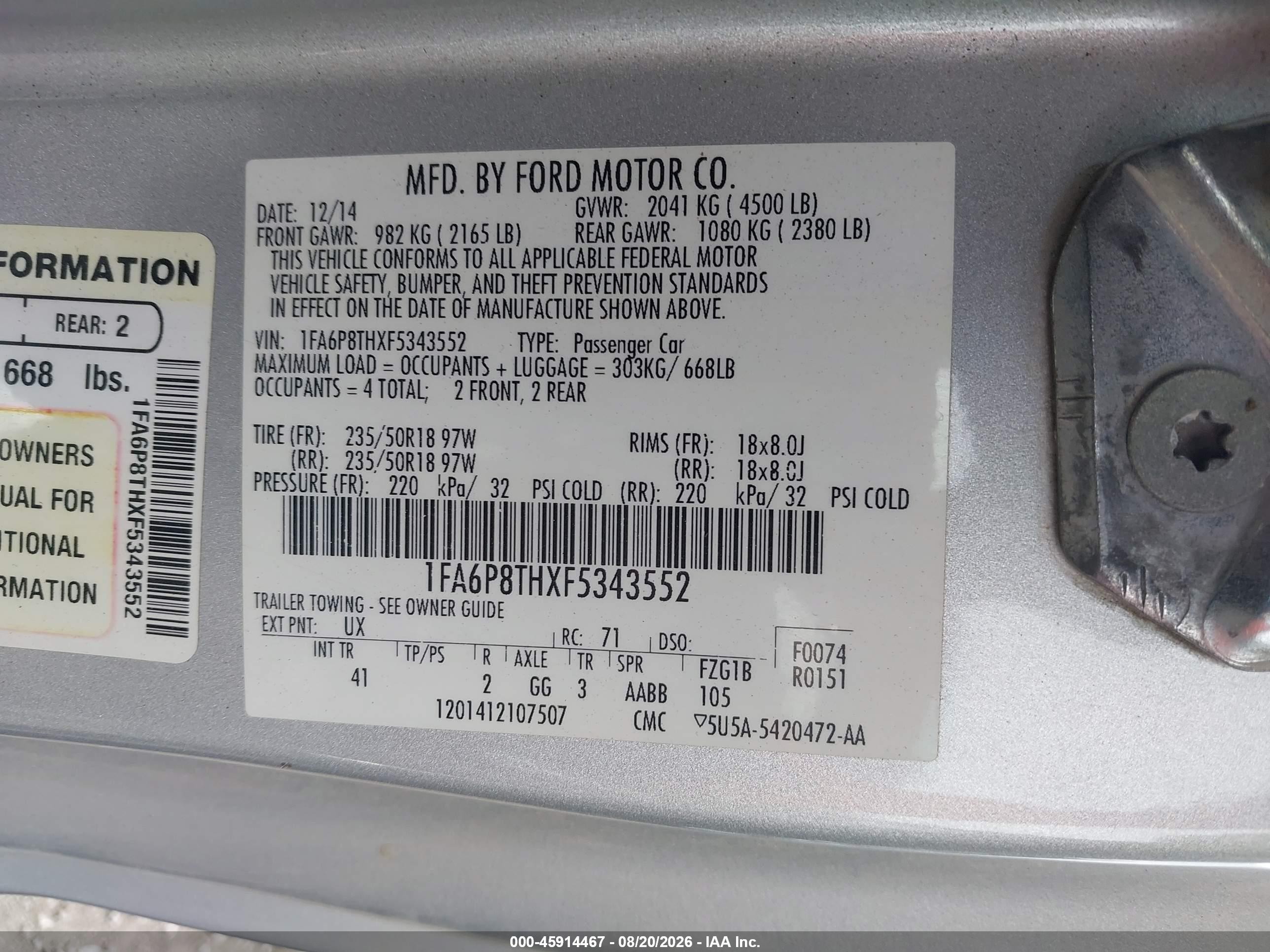 2015 Ford Mustang Ecoboost Серебряный vin: 1FA6P8THXF5343552