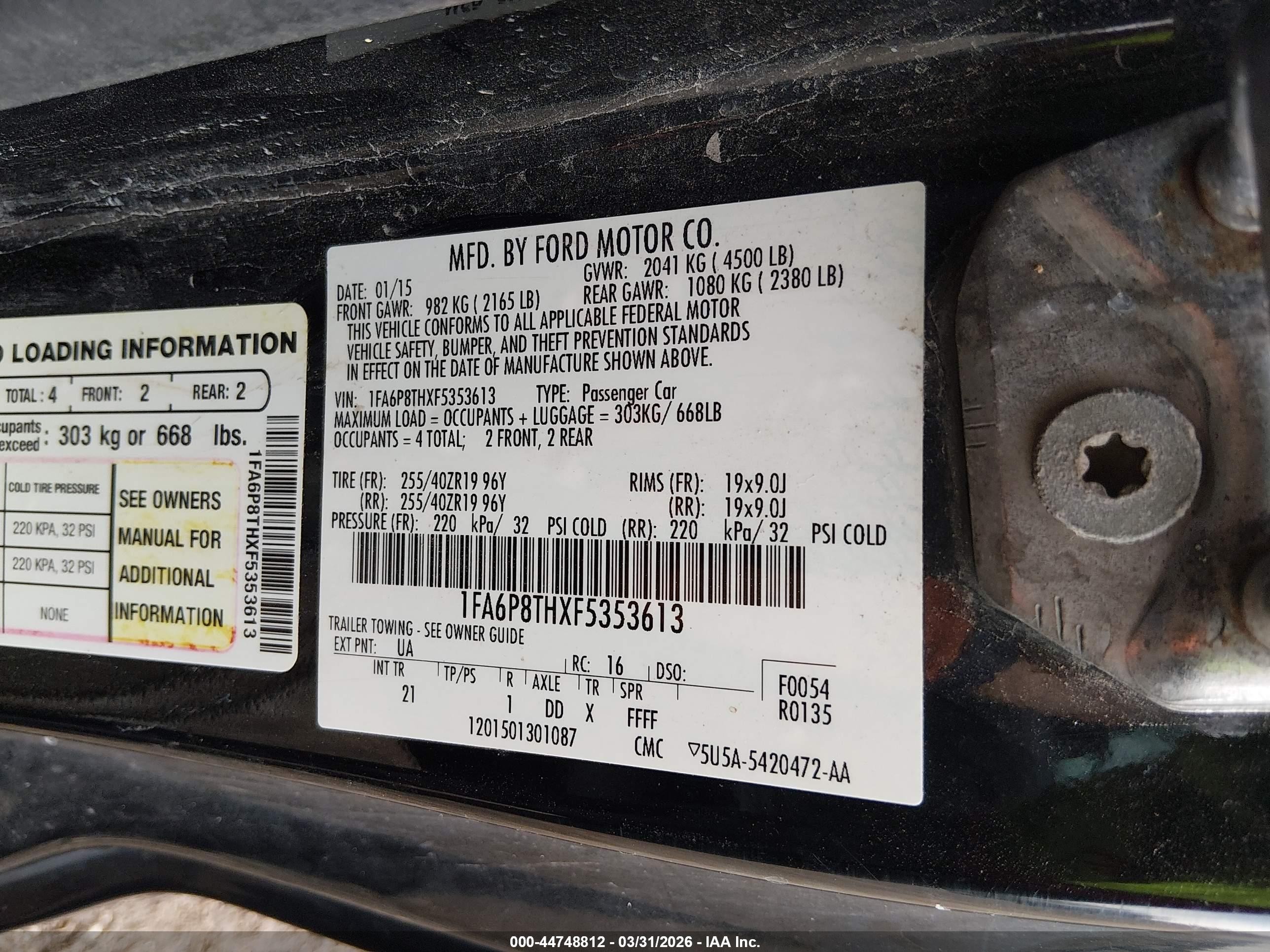 2015 Ford Mustang Ecoboost Black vin: 1FA6P8THXF5353613
