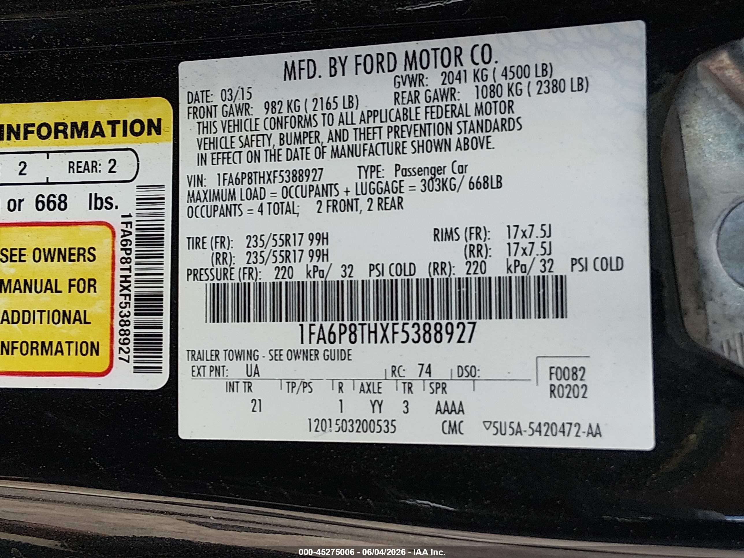 2015 Ford Mustang Ecoboost Black vin: 1FA6P8THXF5388927