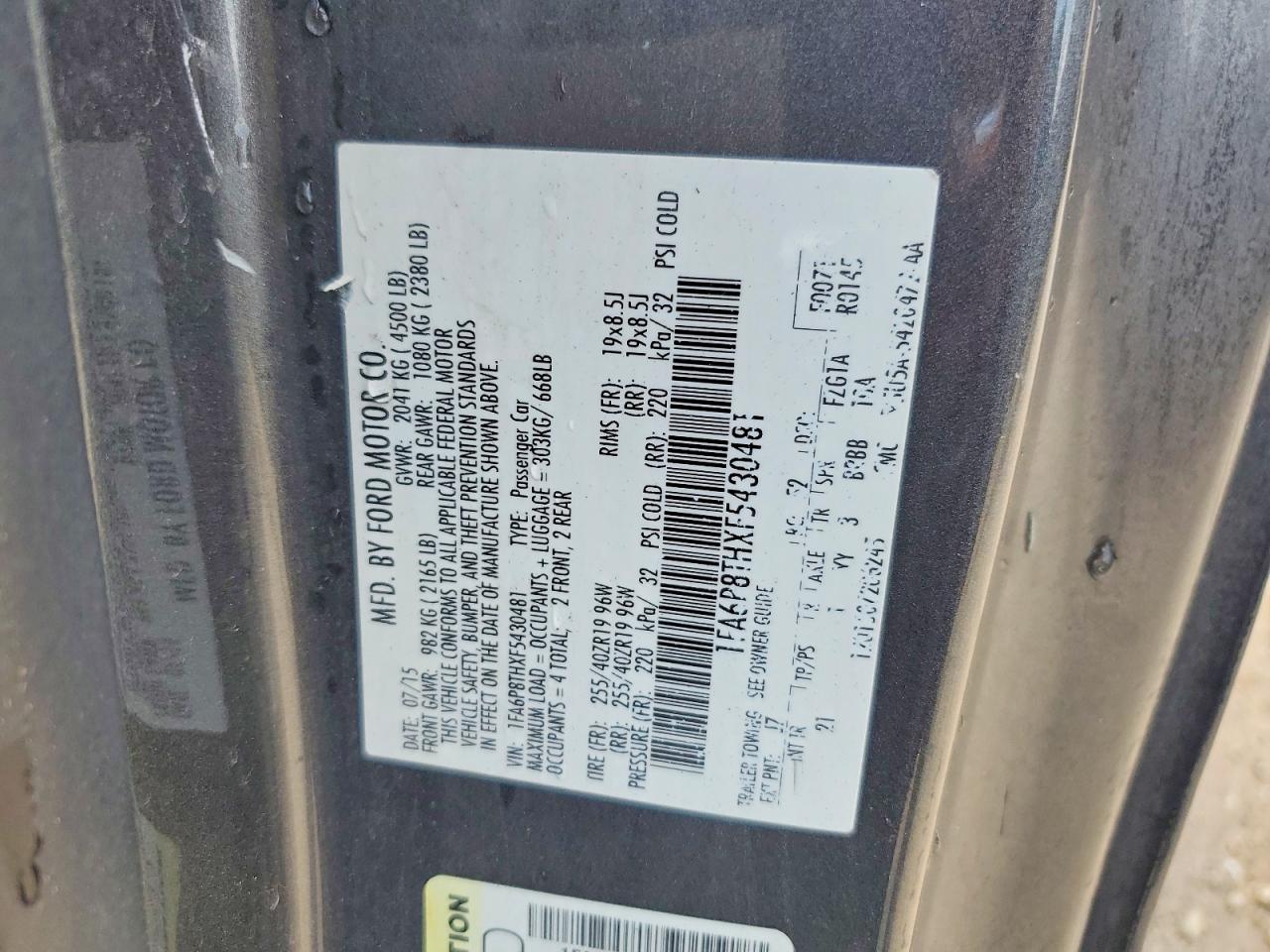 2015 Ford Mustang Burn vin: 1FA6P8THXF5430481