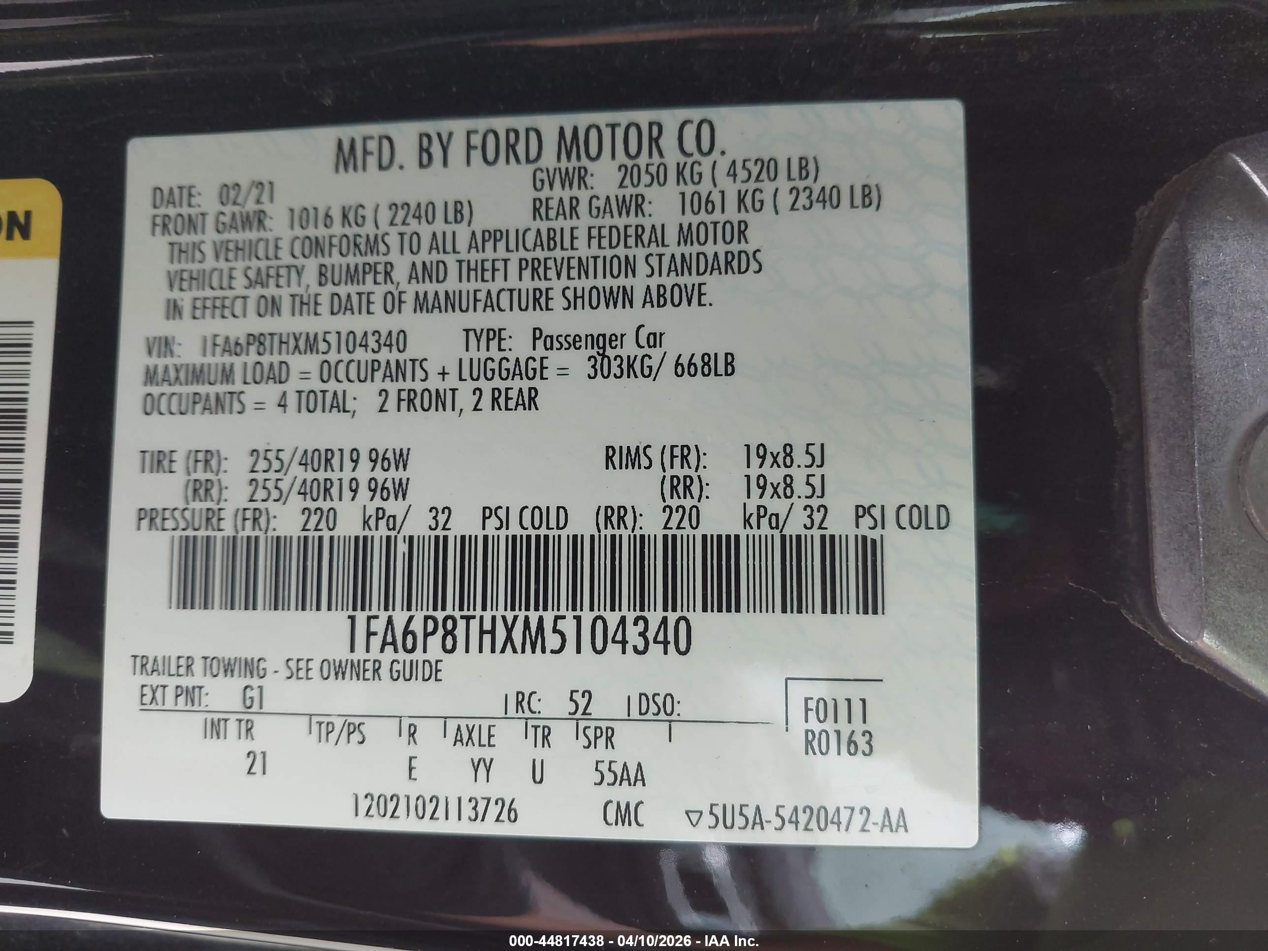 2021 Ford Mustang Ecoboost Fastback Black vin: 1FA6P8THXM5104340