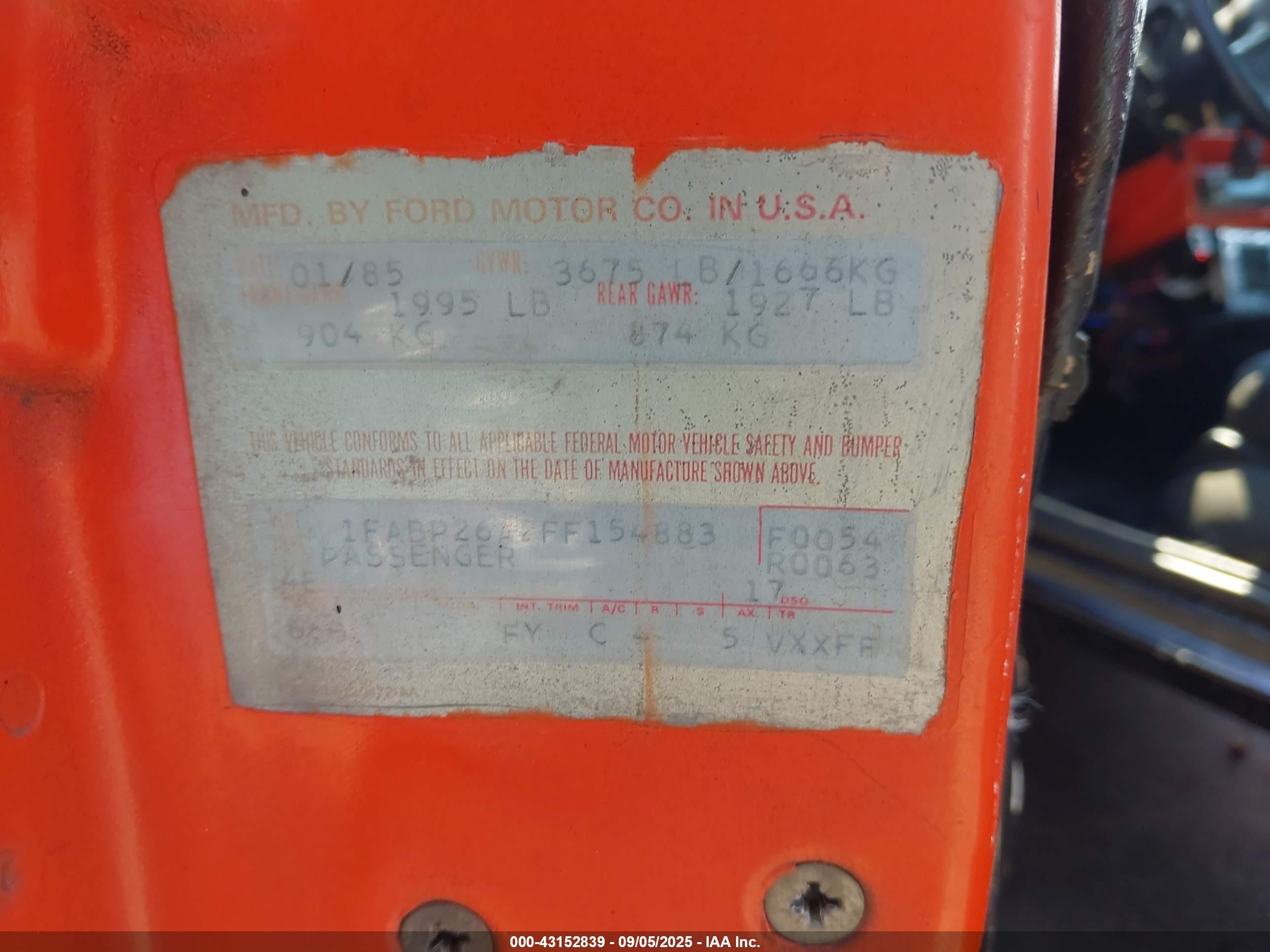 1985 Ford Mustang Lx Orange vin: 1FABP26A2FF154883