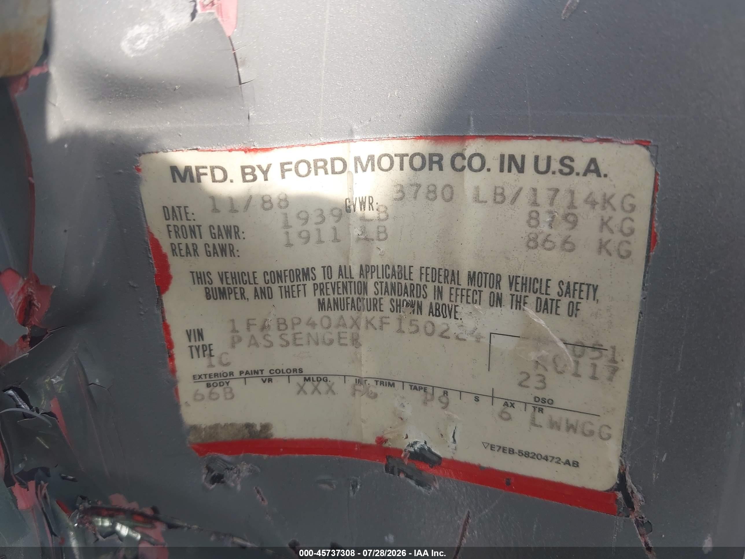 1989 Ford Mustang Lx Gray vin: 1FABP40AXKF150224