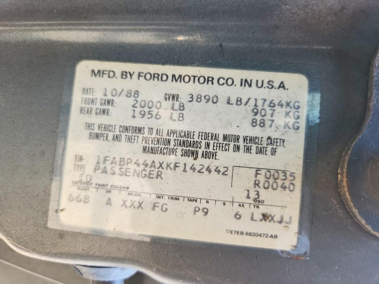 1989 Ford Mustang Lx Gray vin: 1FABP44AXKF142442
