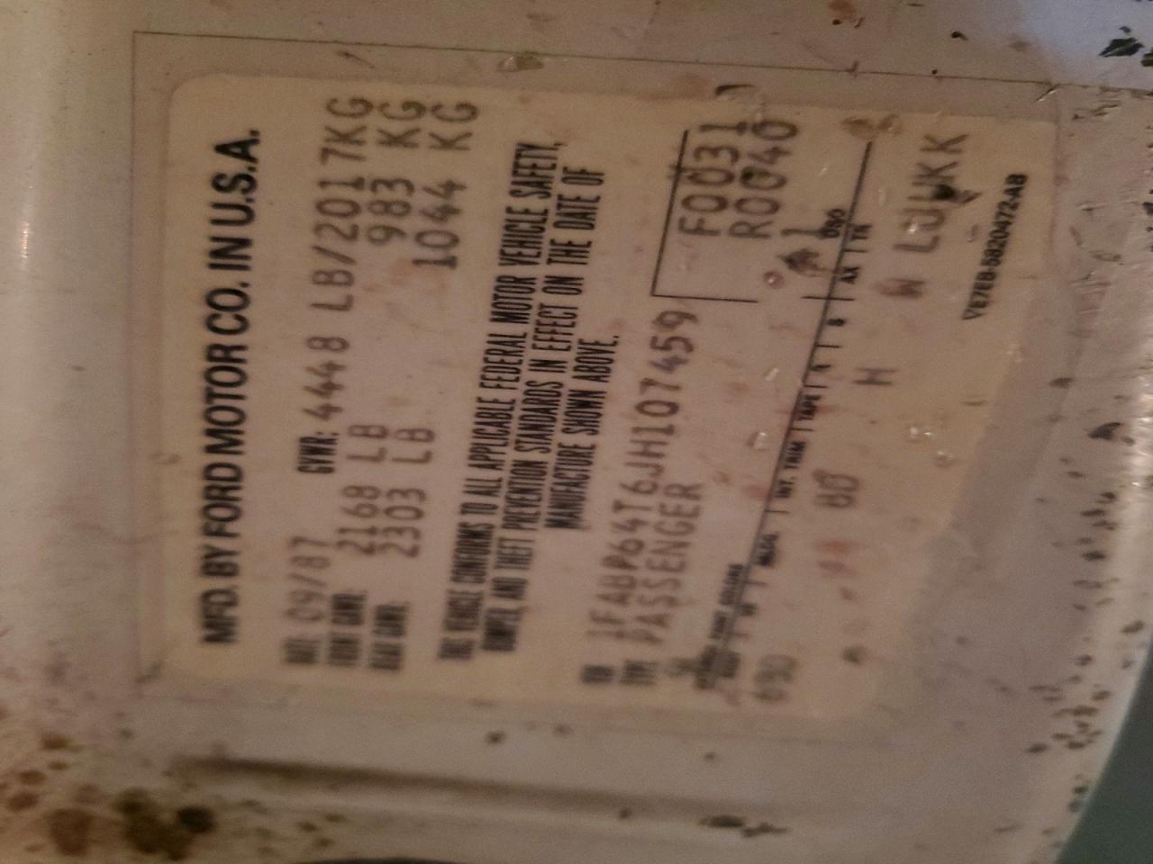 1988 Ford Thunderbird White vin: 1FABP64T6JH107459