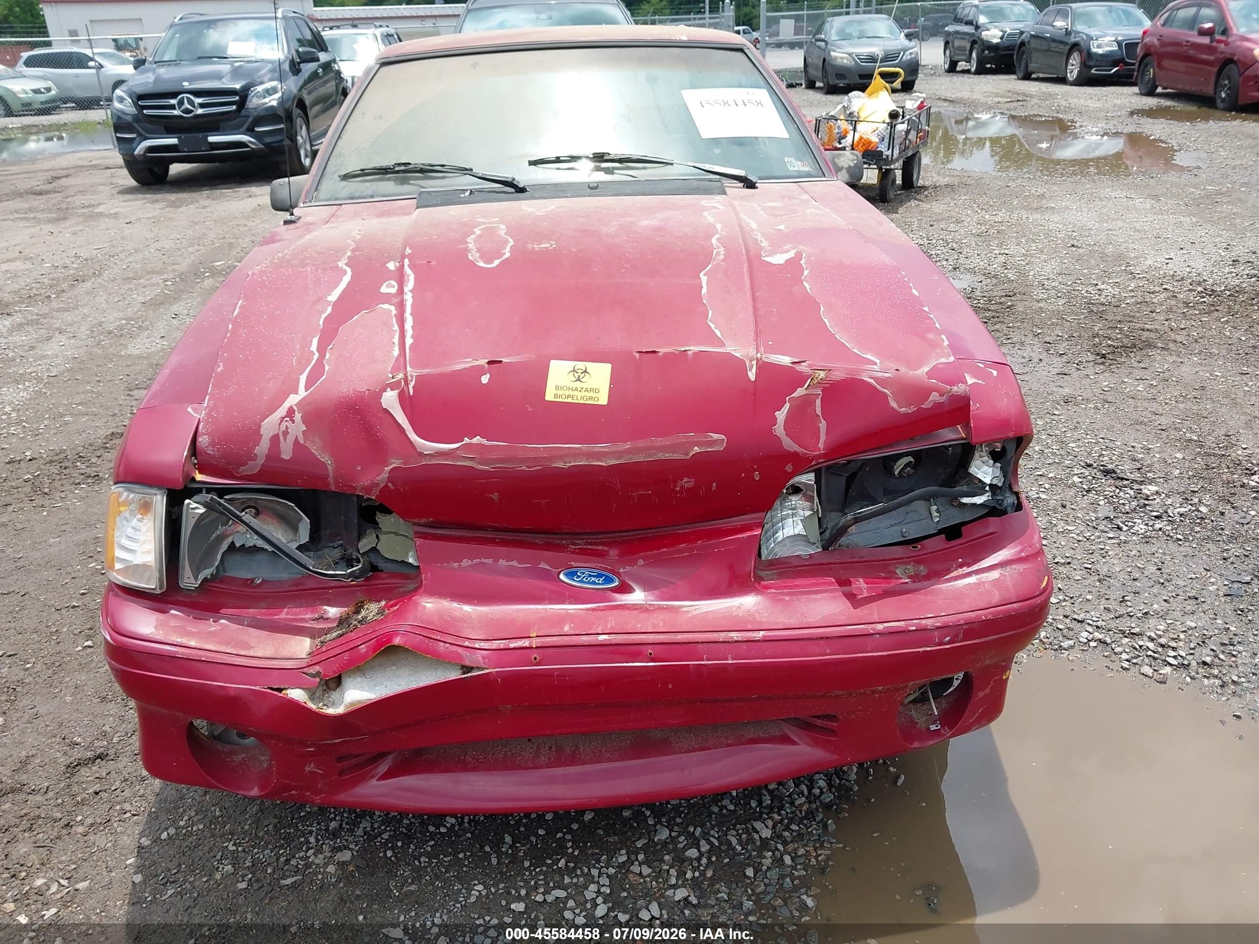 1991 Ford Mustang Gt/cobra Gt Red vin: 1FACP42E4MF129683