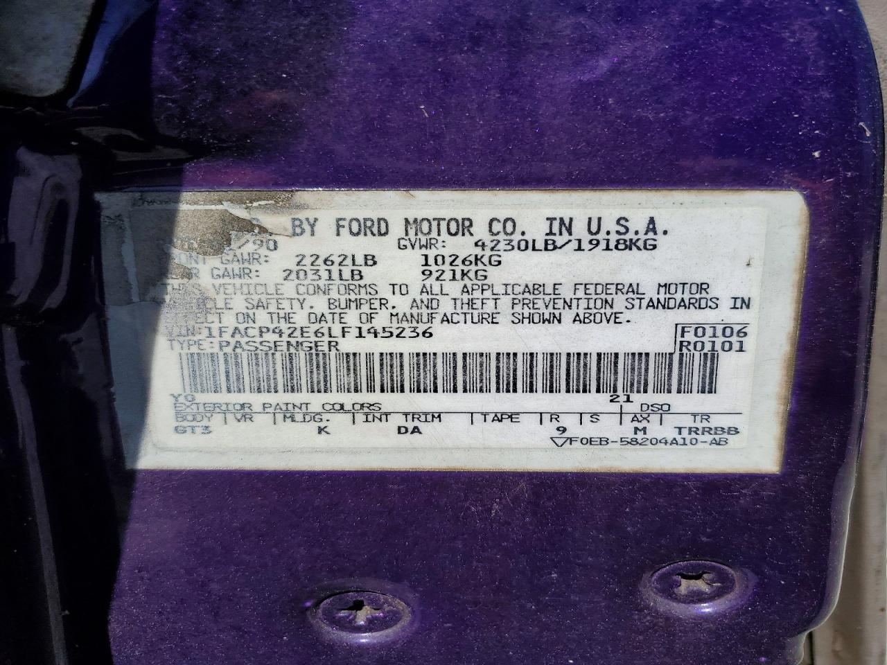 1990 Ford Mustang Gt Purple vin: 1FACP42E6LF145236