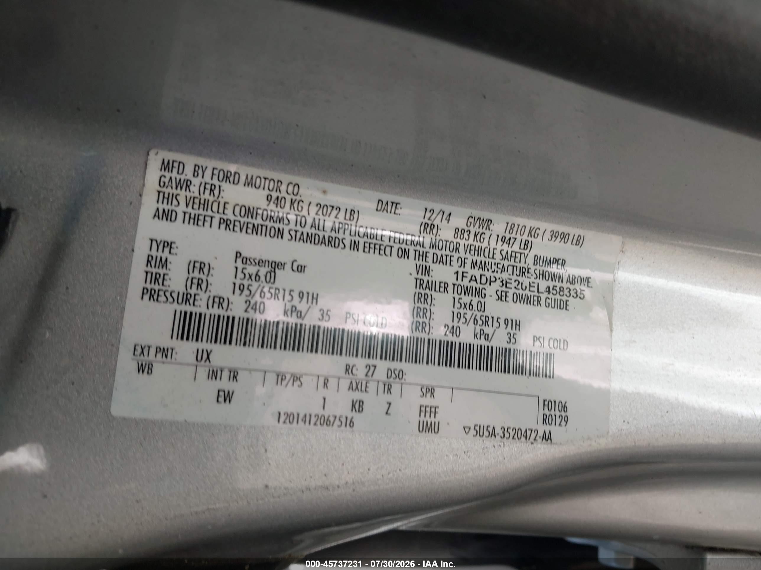 2014 Ford Focus S Серебряный vin: 1FADP3E20EL458335